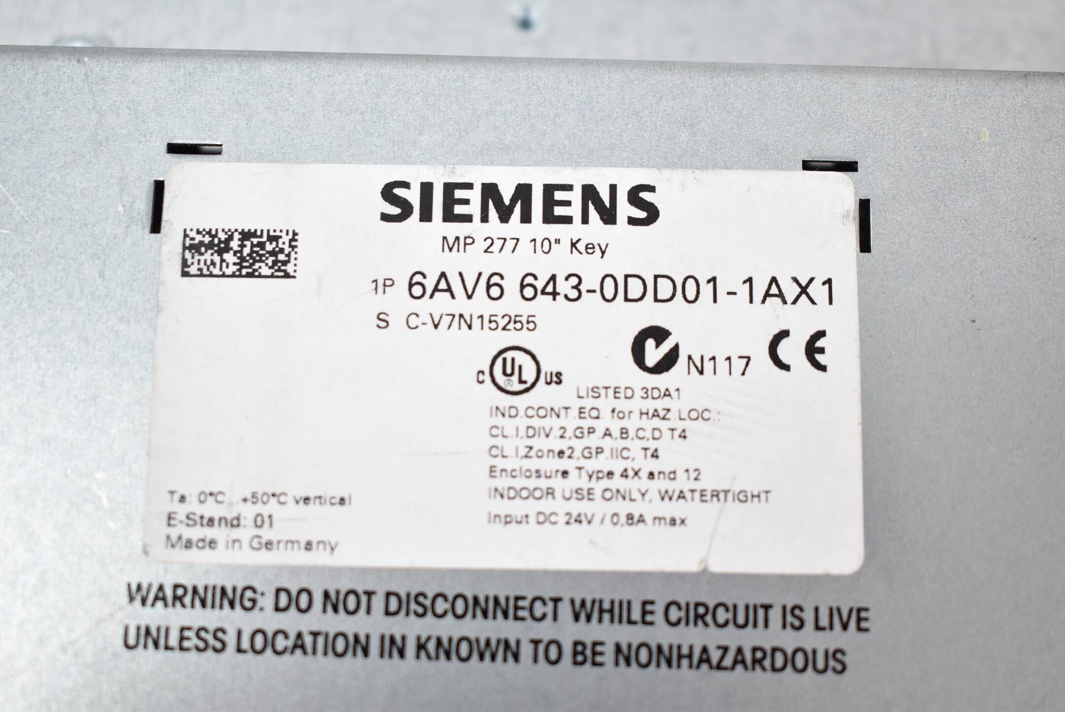 Siemens Simatic MP 277 Multipanel 6AV6643-0DD01-1AX1 / 6AV6 643-0DD01-1AX1 E.01