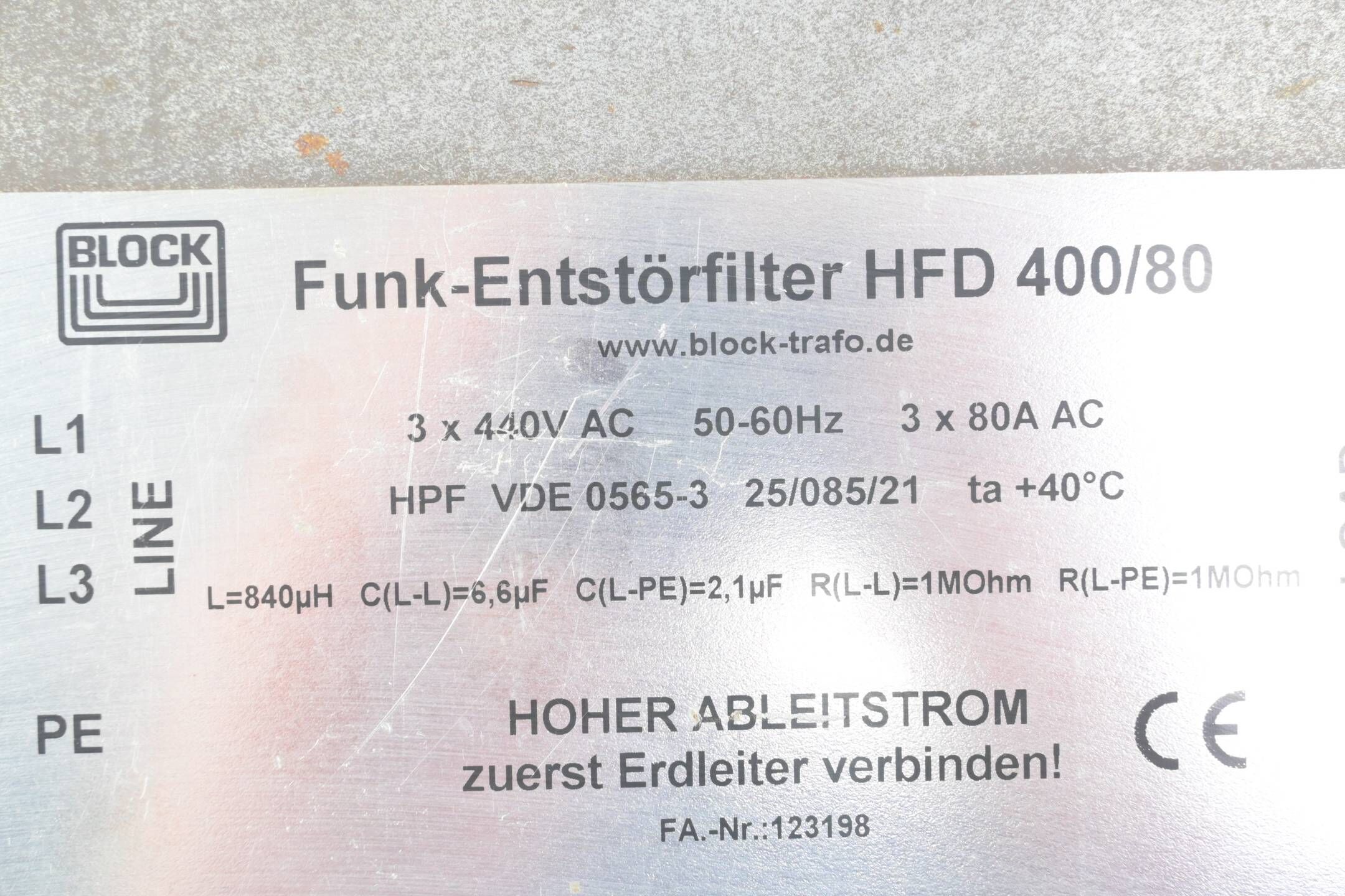 SEW Netzfilter NF 080-443 ( 8258309 ) / Block Funk-Entstörfilter HFD 400/80