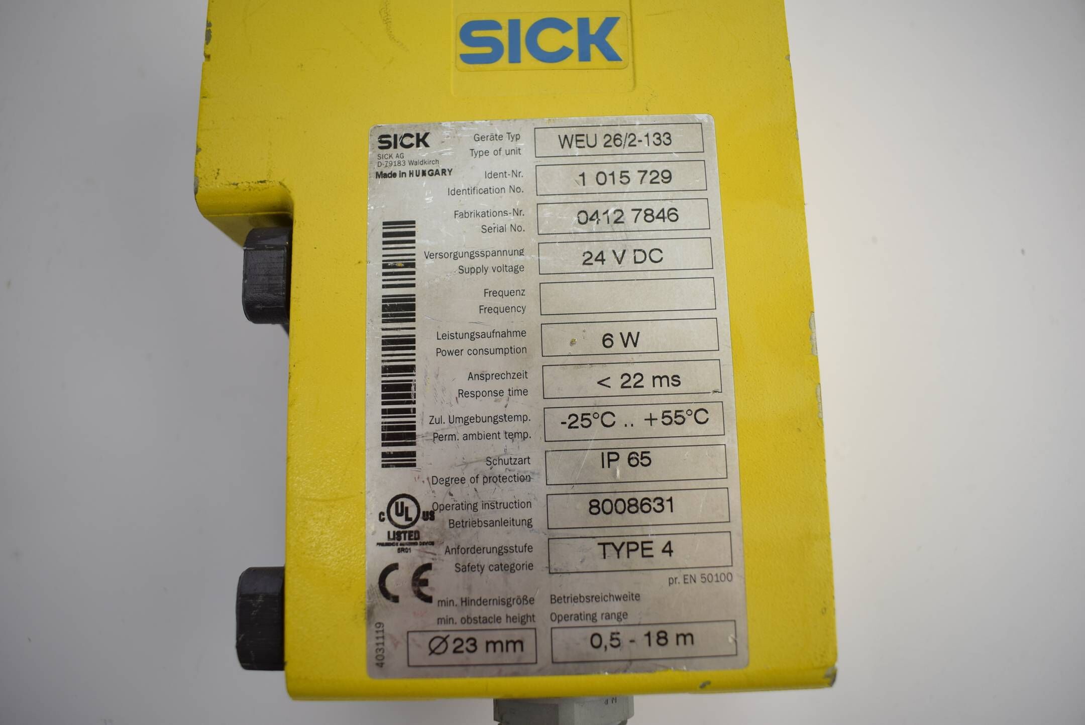 SICK Einstrahl-Sicherheitslichtschranken Empfänger WEU 26/2-133