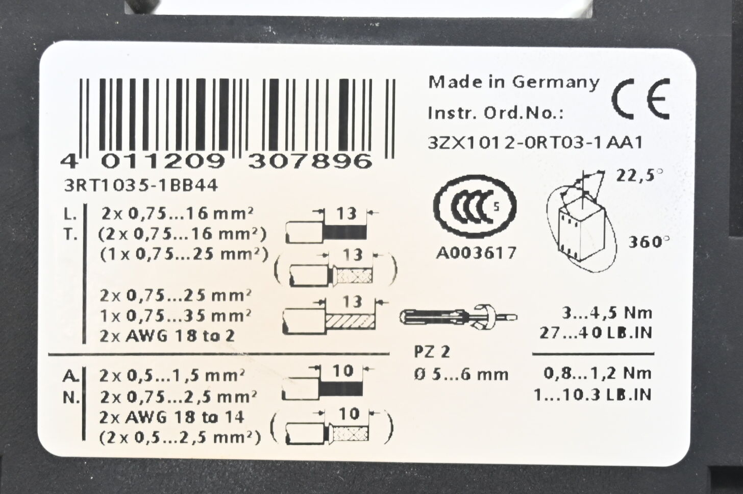Siemens Leistungsschütz 3RT1035-1BB44 + Hilfsschalterblock 3RH1921-1HA31