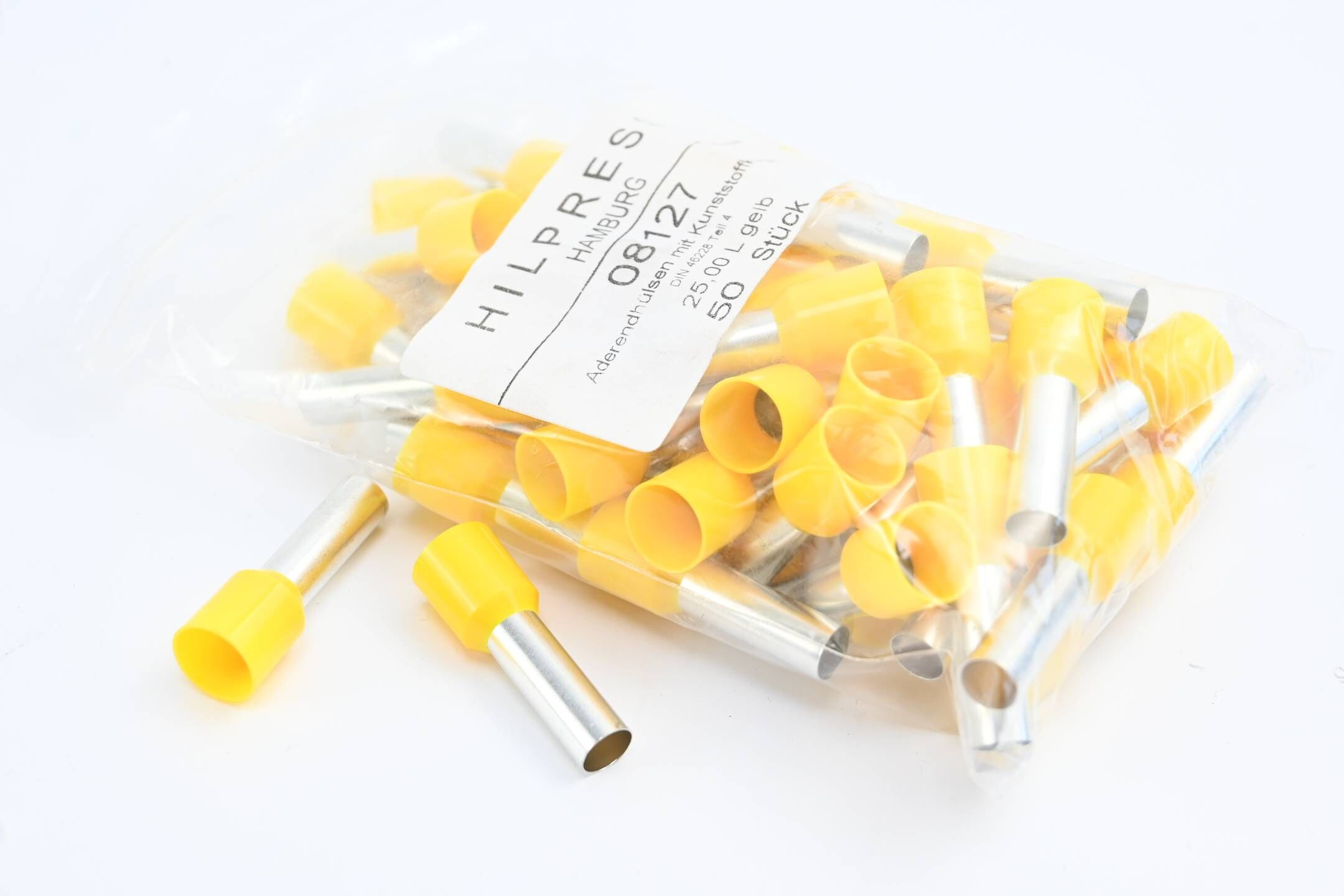 Hilpress 50 Stück Aderendhülsen mit Kunststoffkragen 25,00 L gelb ( 08127 )