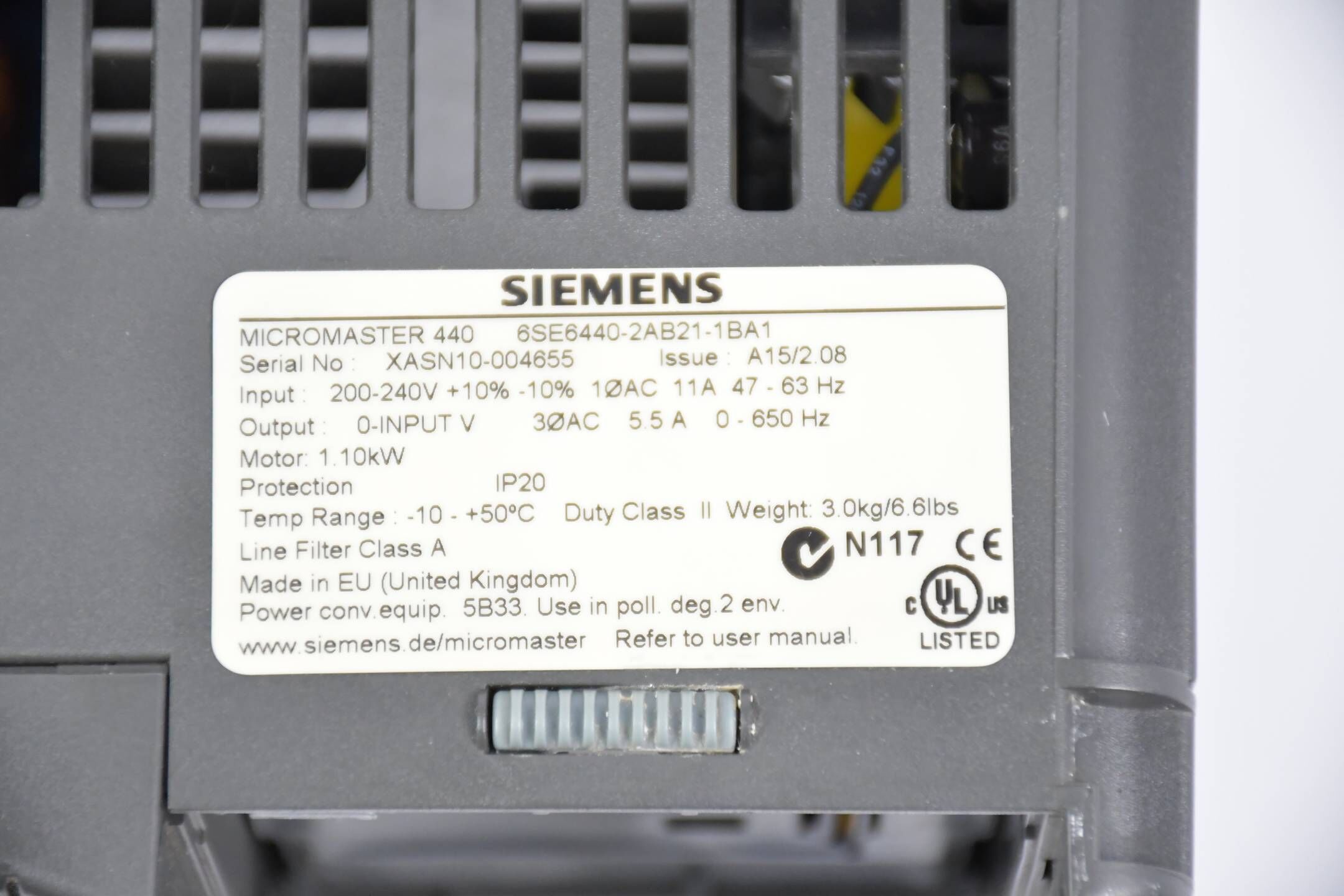Siemens Micromaster 440 6SE6440-2AB21-1BA1 E A15/2.08 inkl. Kommutierungsdrossel