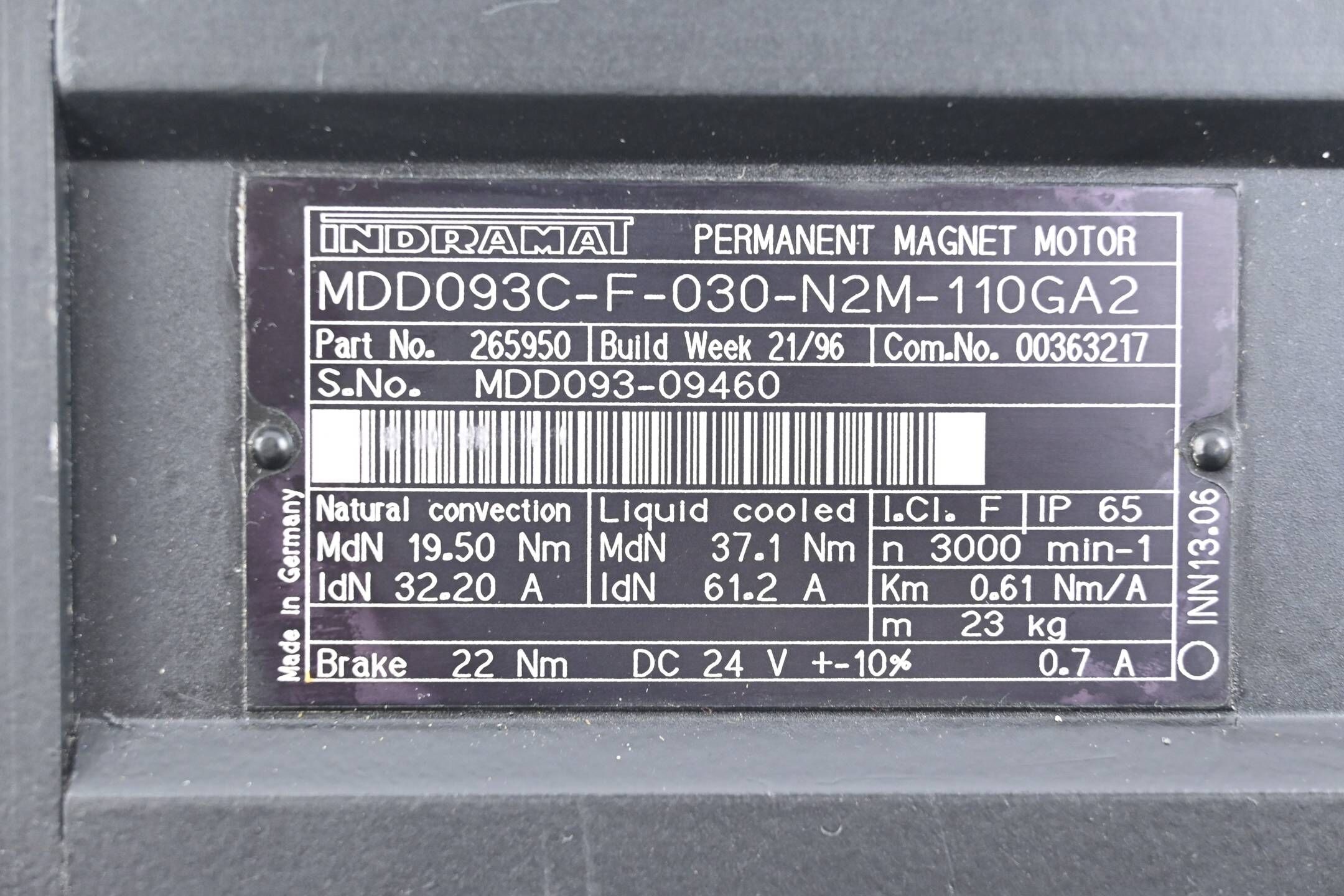 Indramat Permanent Magnet Motor MDD093C-F-030-N2M-110GA2 ( 265950 )