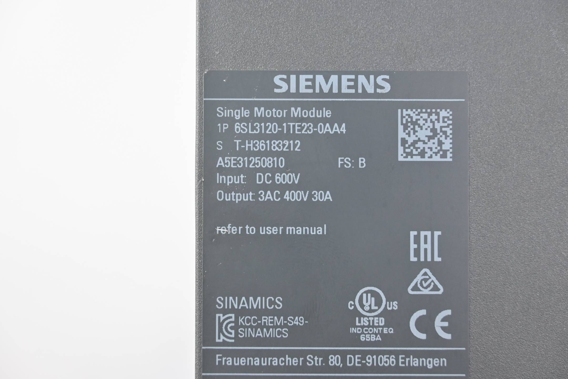 Siemens Sinamics Single Motor Module 6SL3120-1TE23-0AA4 ( 6SL3 120-1TE23-0AA4 )B