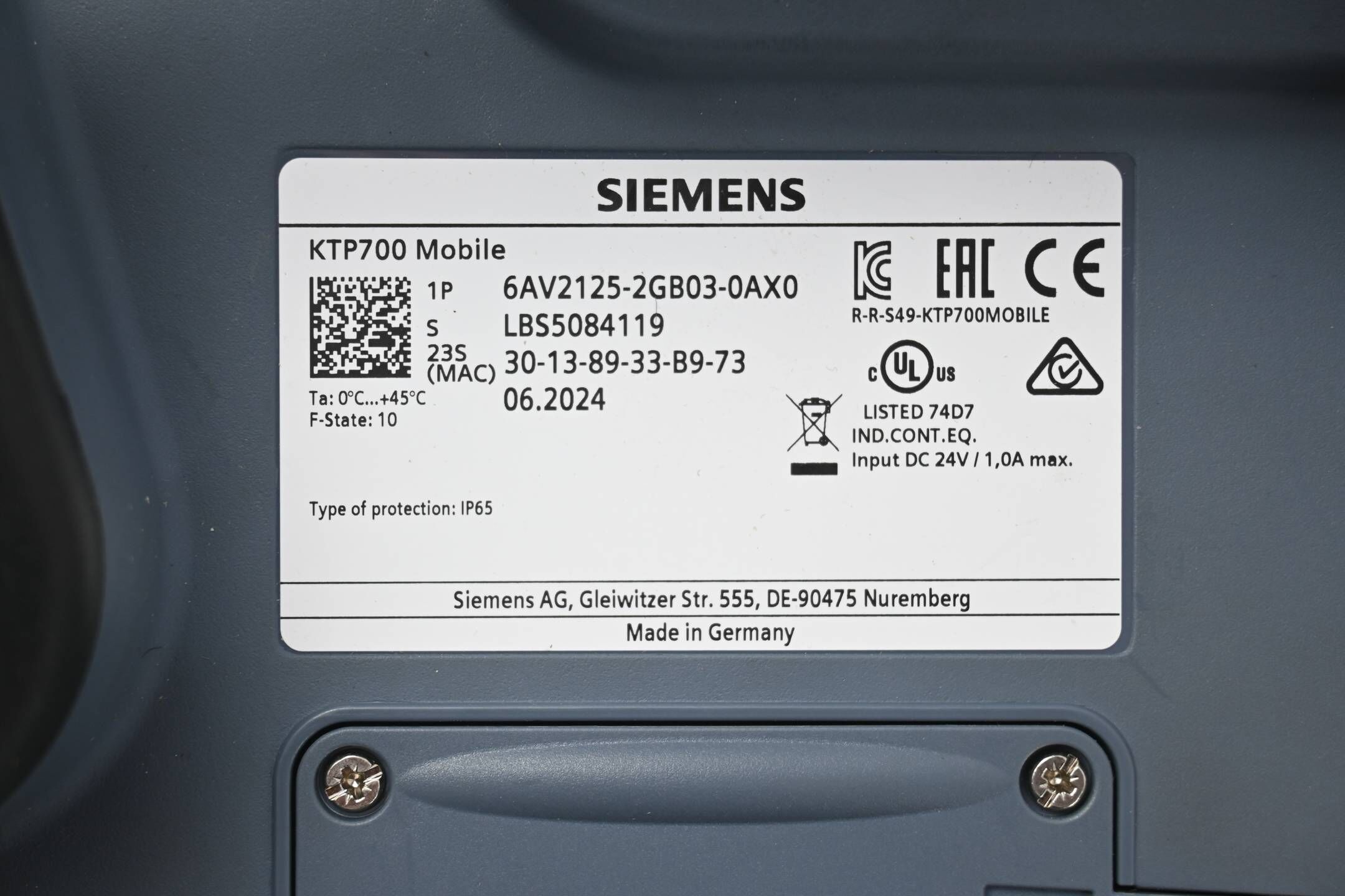 Siemens Simatic HMI KTP700 Mobile 6AV2125-2GB03-0AX0 ( 6AV2 125-2GB03-0AX0 ) E10
