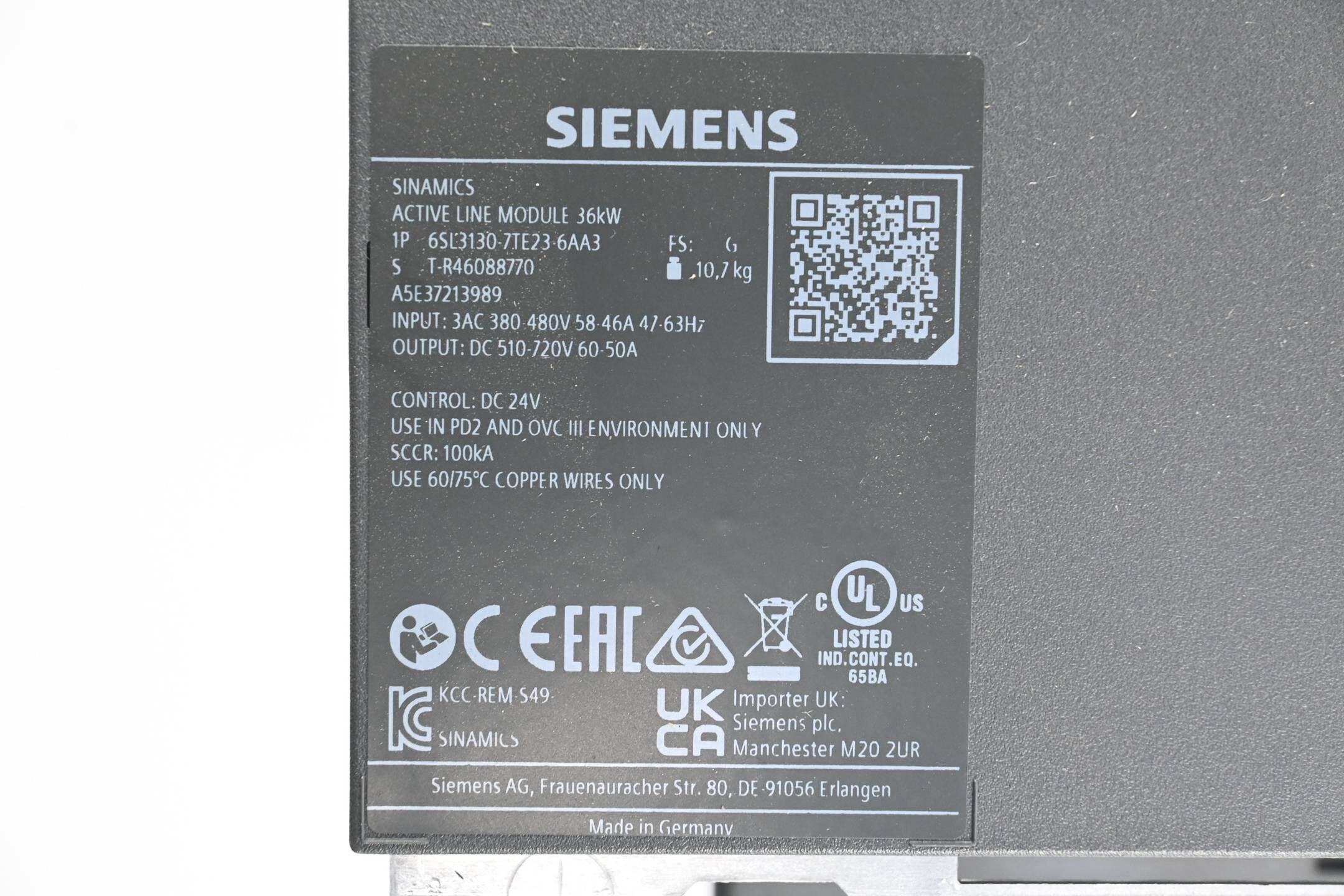 Siemens Sinamics Active Line Module 6SL3130-7TE23-6AA3 ( 6SL3 130-7TE23-6AA3 ) G