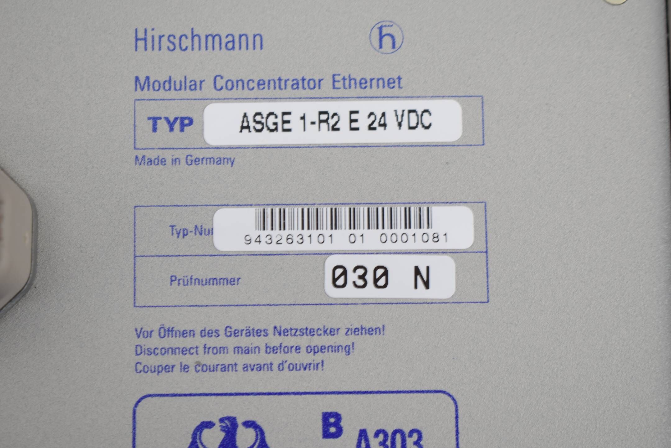 Hirschmann Modular Concentrator Ethernet ASGE 1-R2 E 24 VDC