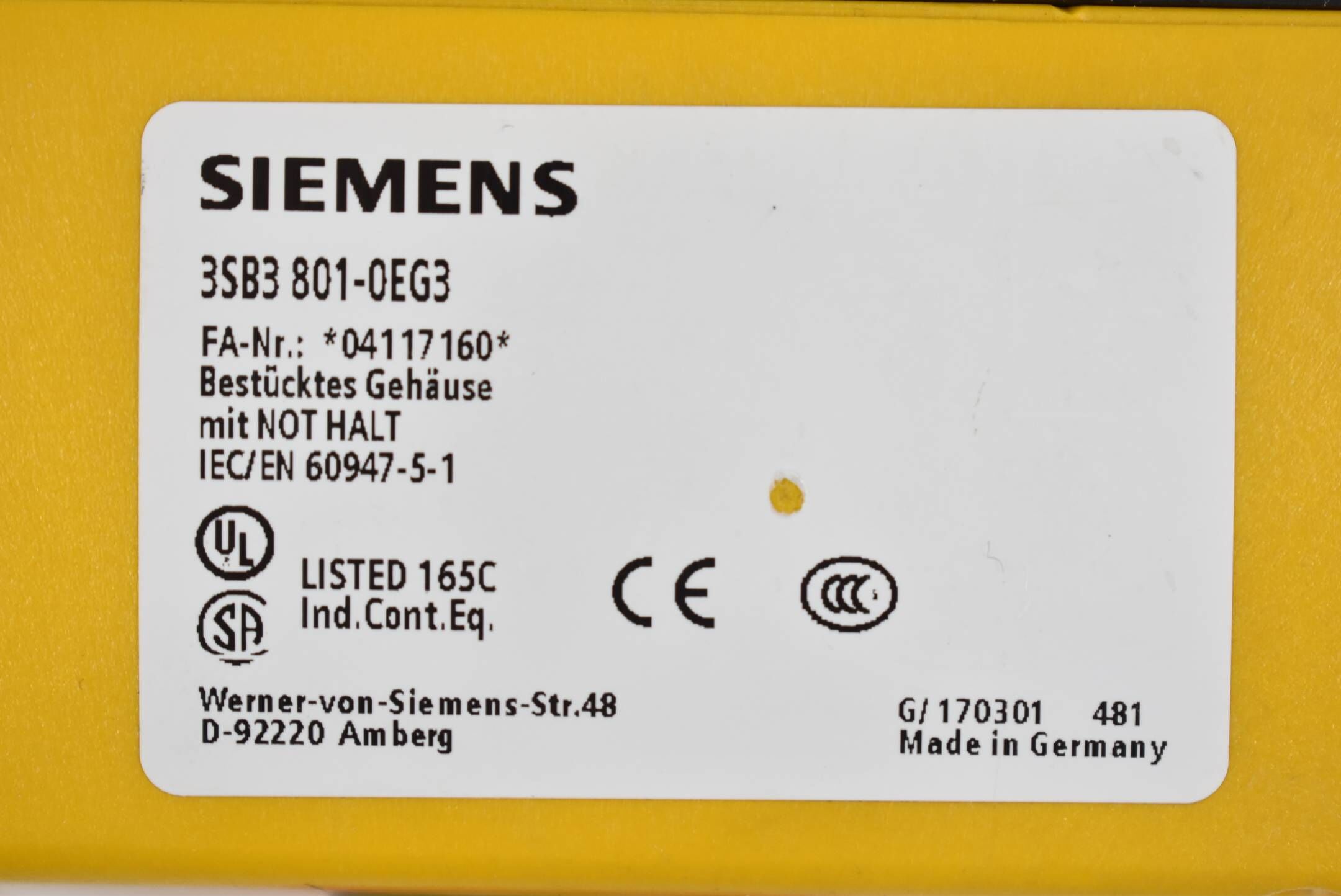 Siemens Gehäuse für Befehlsgeräte 3SB3801-0EG3 ( 3SB3 801-0EG3 )