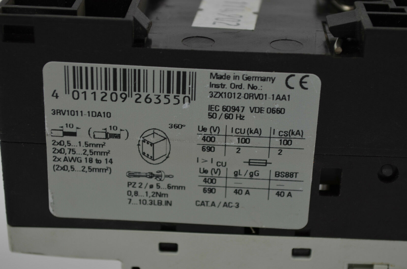 Siemens sirius 3RV1011-1DA10 // 3RV1 011-1DA10