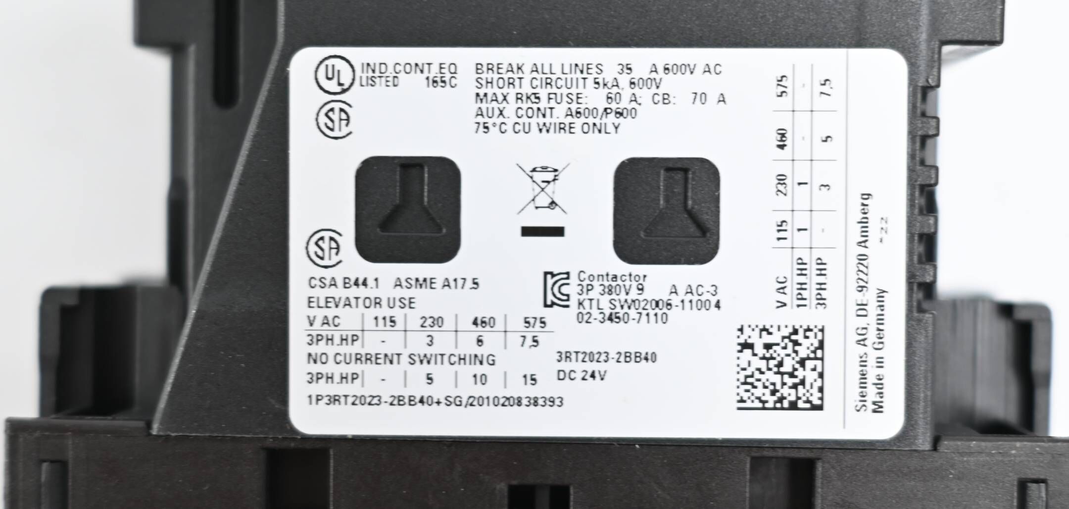 Siemens Leistungsschütz 3RT2023-2BB40 ( 3RT2 023-2BB40 ) 4 kW / 400 V, 3-polig
