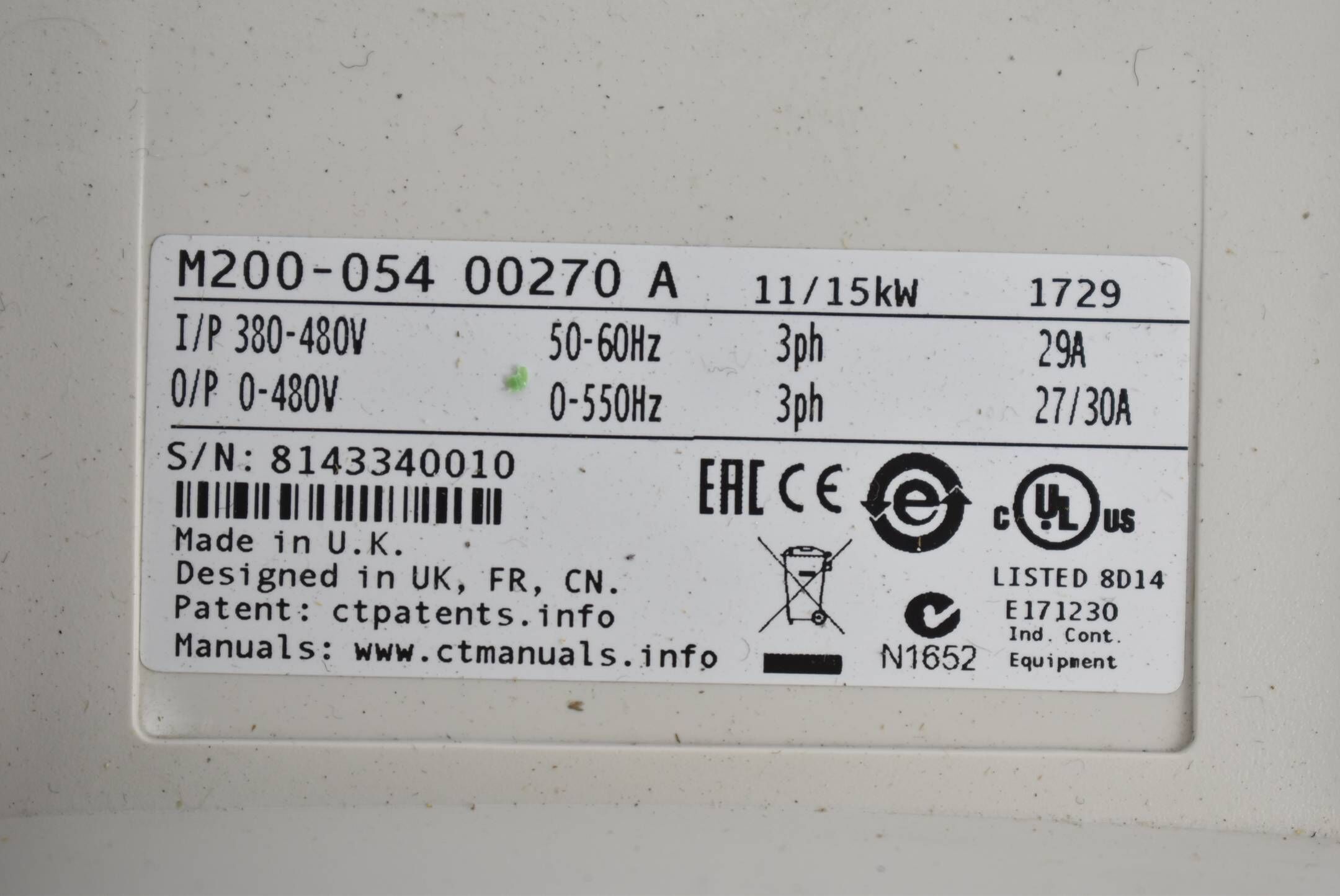 Emerson / Nidec Unidrive M200 M200-054 00270 A ( 11/15kW 380-480V 50-60Hz )