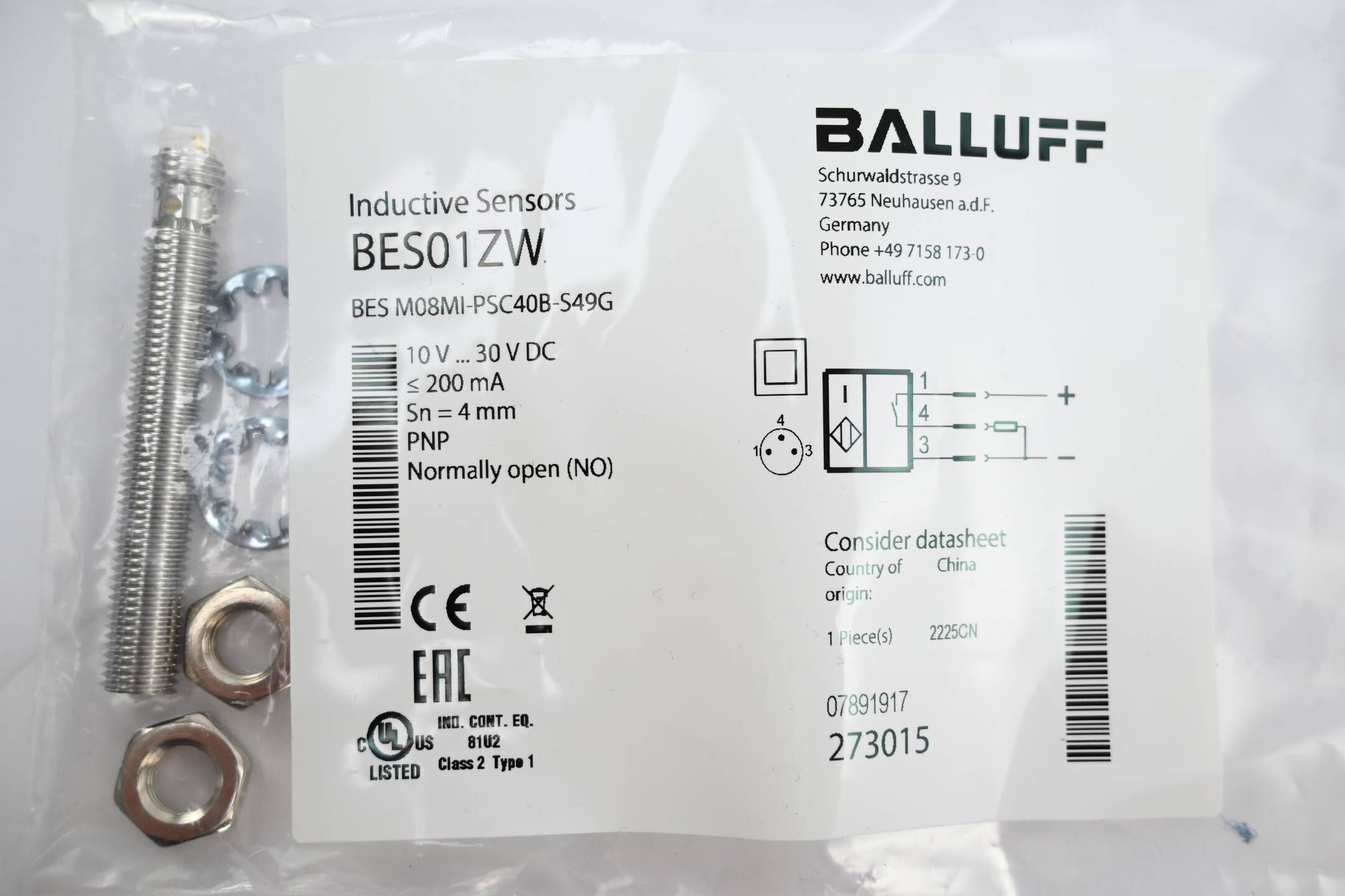 Balluff Induktiver Näherungsschalter BES01ZW ( BES M08MI-PSC40B-S49G )