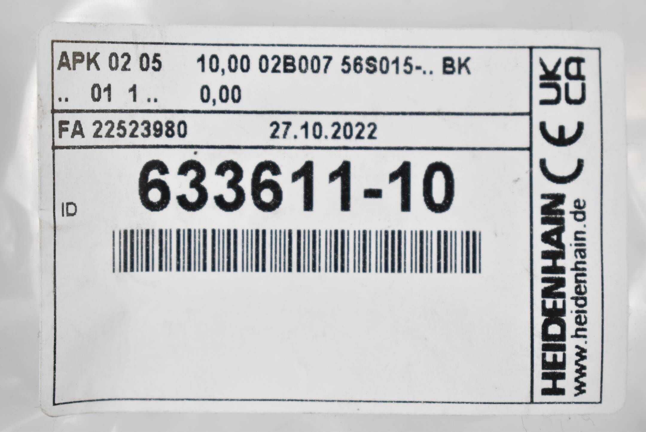 Heidenhain APK 02 05 10,00 02B007 56S015-.. BK .. 01 1 .. 0,00 ( 633611-10 )