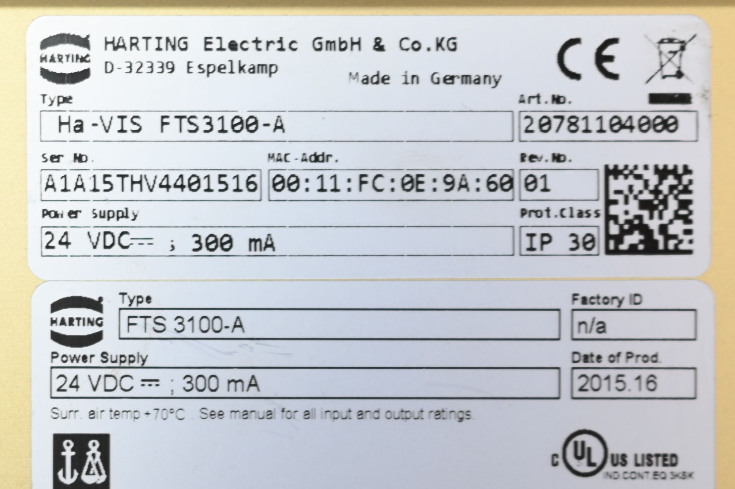 Harting Ethernet Switch Ha-VIS FTS3100-A ( 20781104000 )