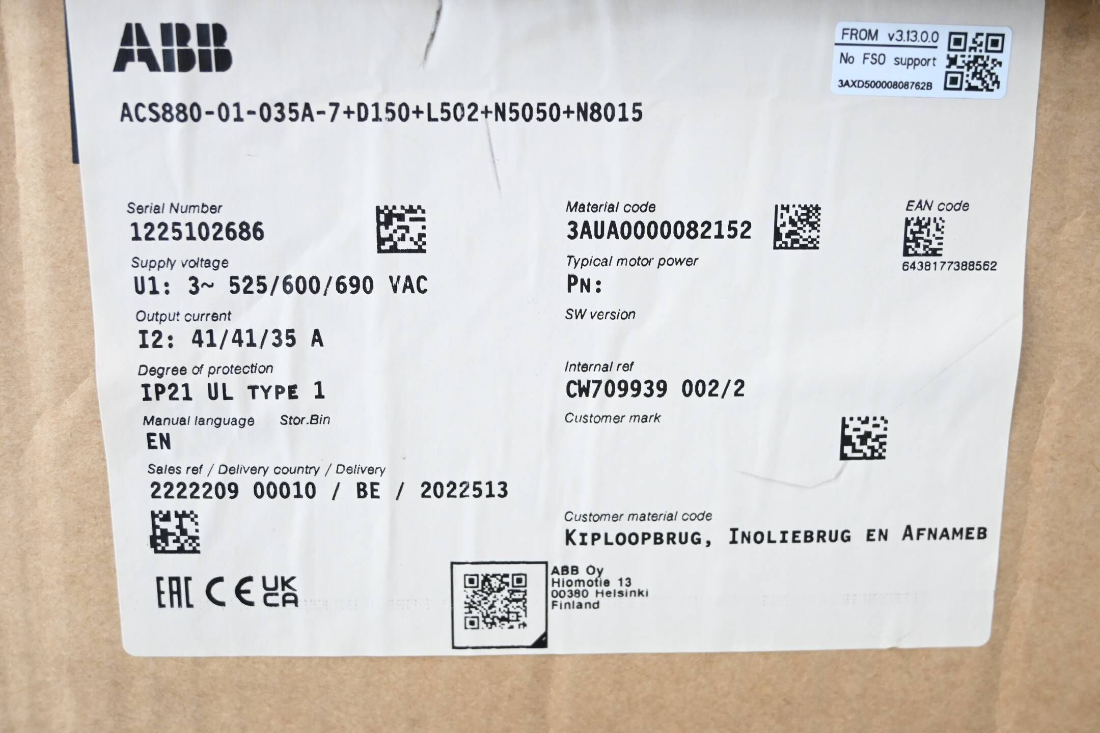 ABB Frequenzumrichter ACS880-01-035A-7+D150+L502+N5050+N8015