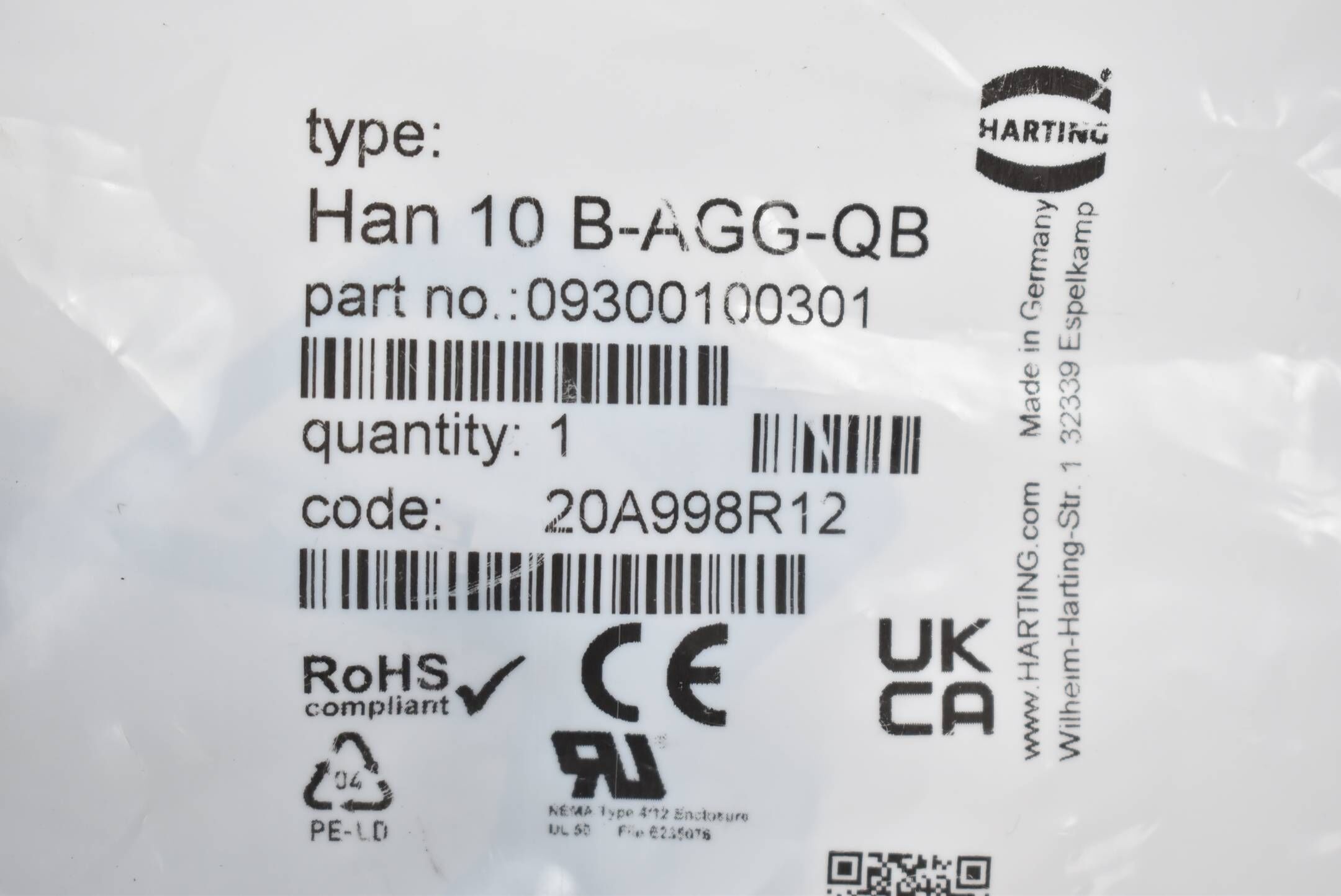 Harting Anbaugehäuse Han 10 B-AGG-QB ( 09300100301 )