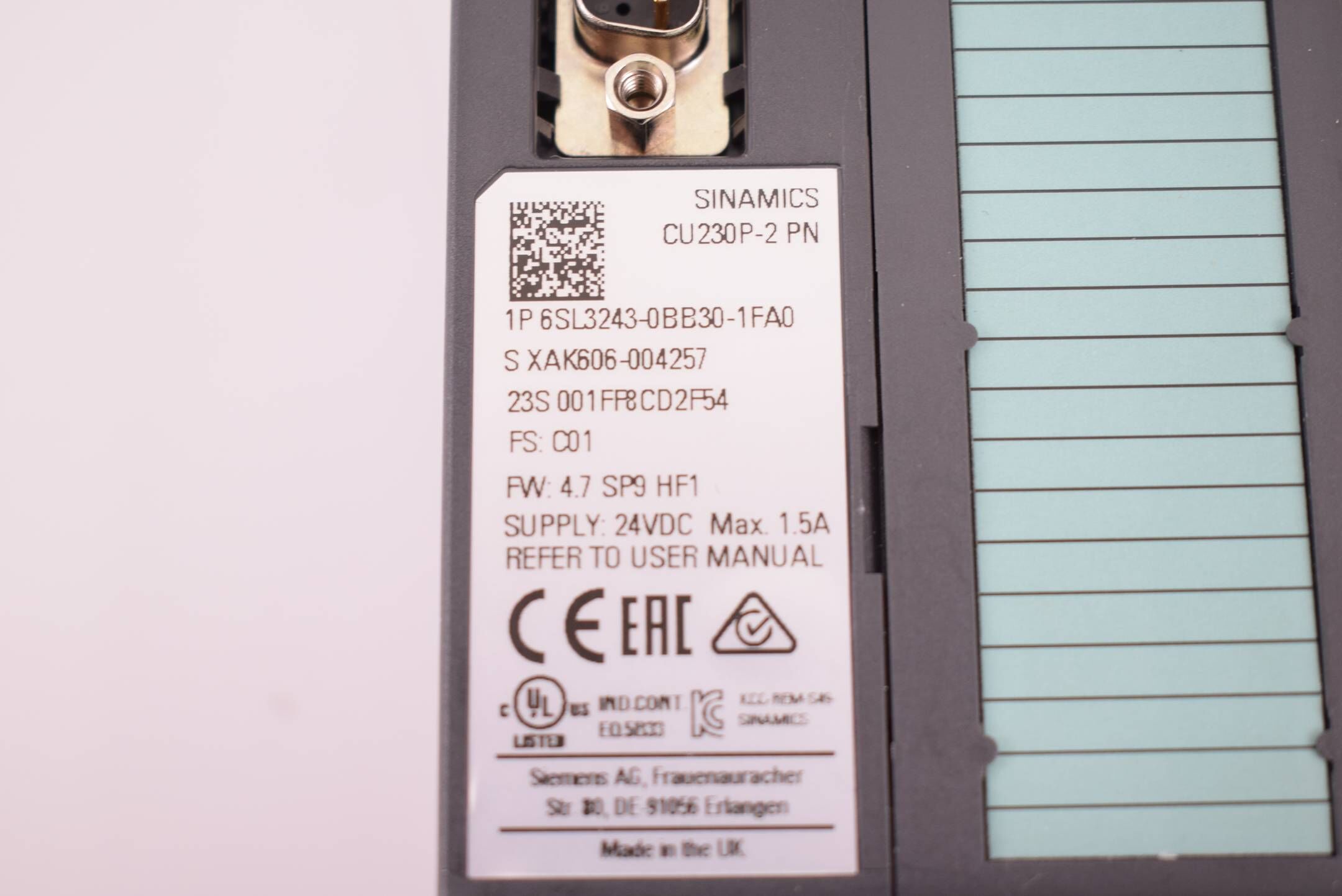 Siemens sinamics G120 Control Unit CU230P-2 PN 6SL3243-0BB30-1FA0