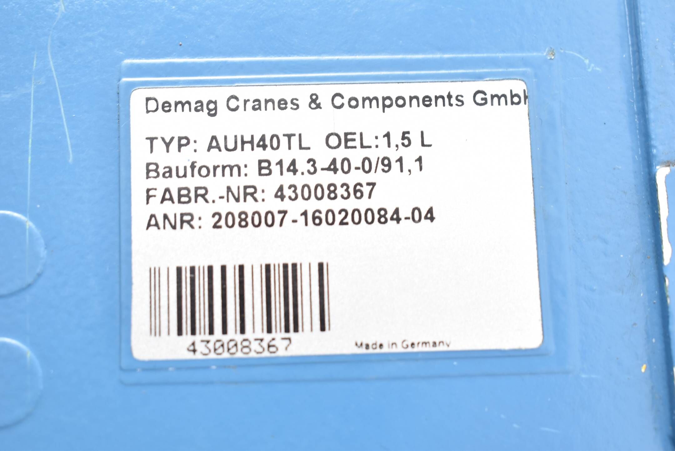 DEMAG Motor KBA 80A4 inkl. Getriebe AUH40TL