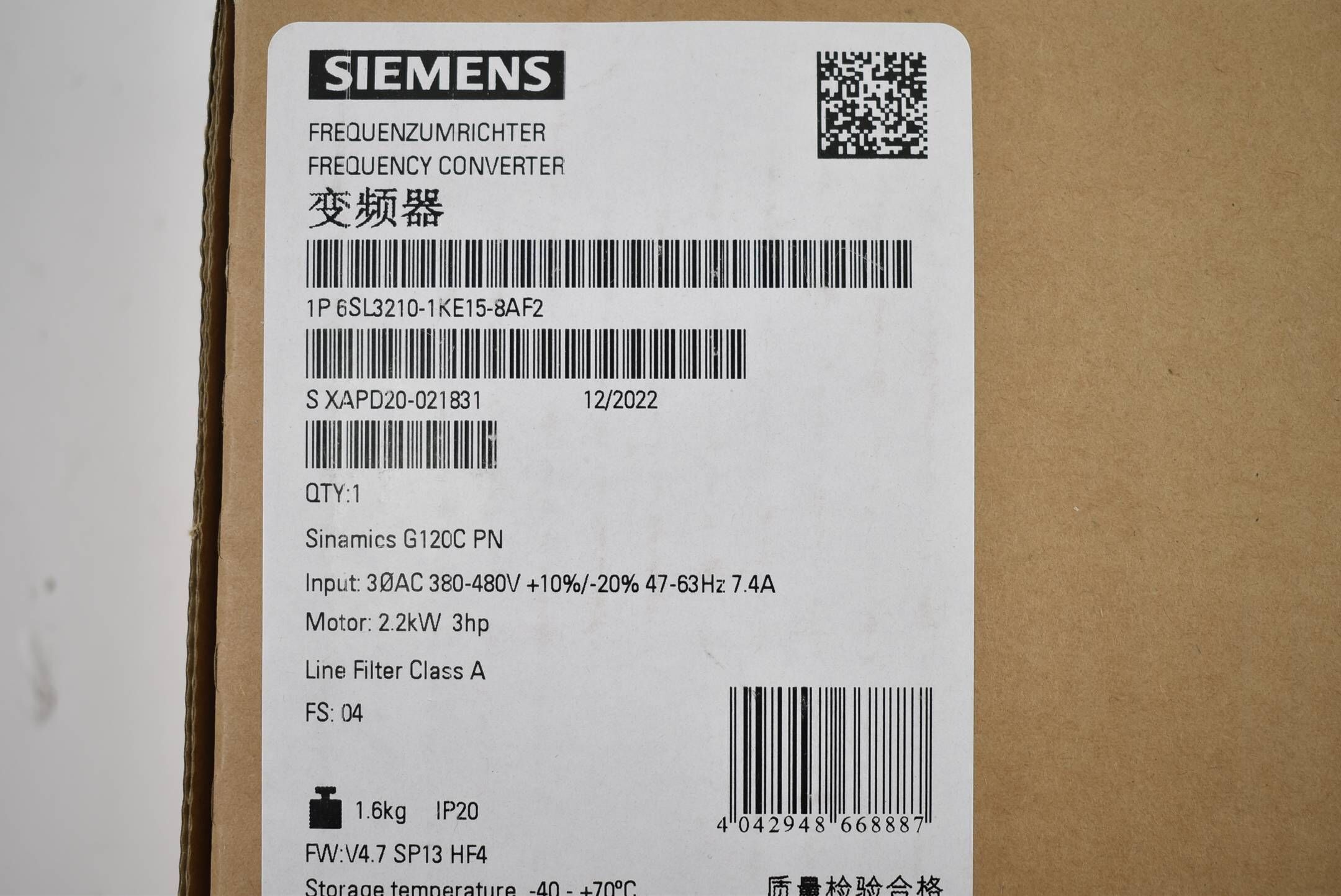 Siemens sinamics G120C 2,2kW 6SL3 210-1KE15-8AF2 ( 6SL3210-1KE15-8AF2 ) E.04