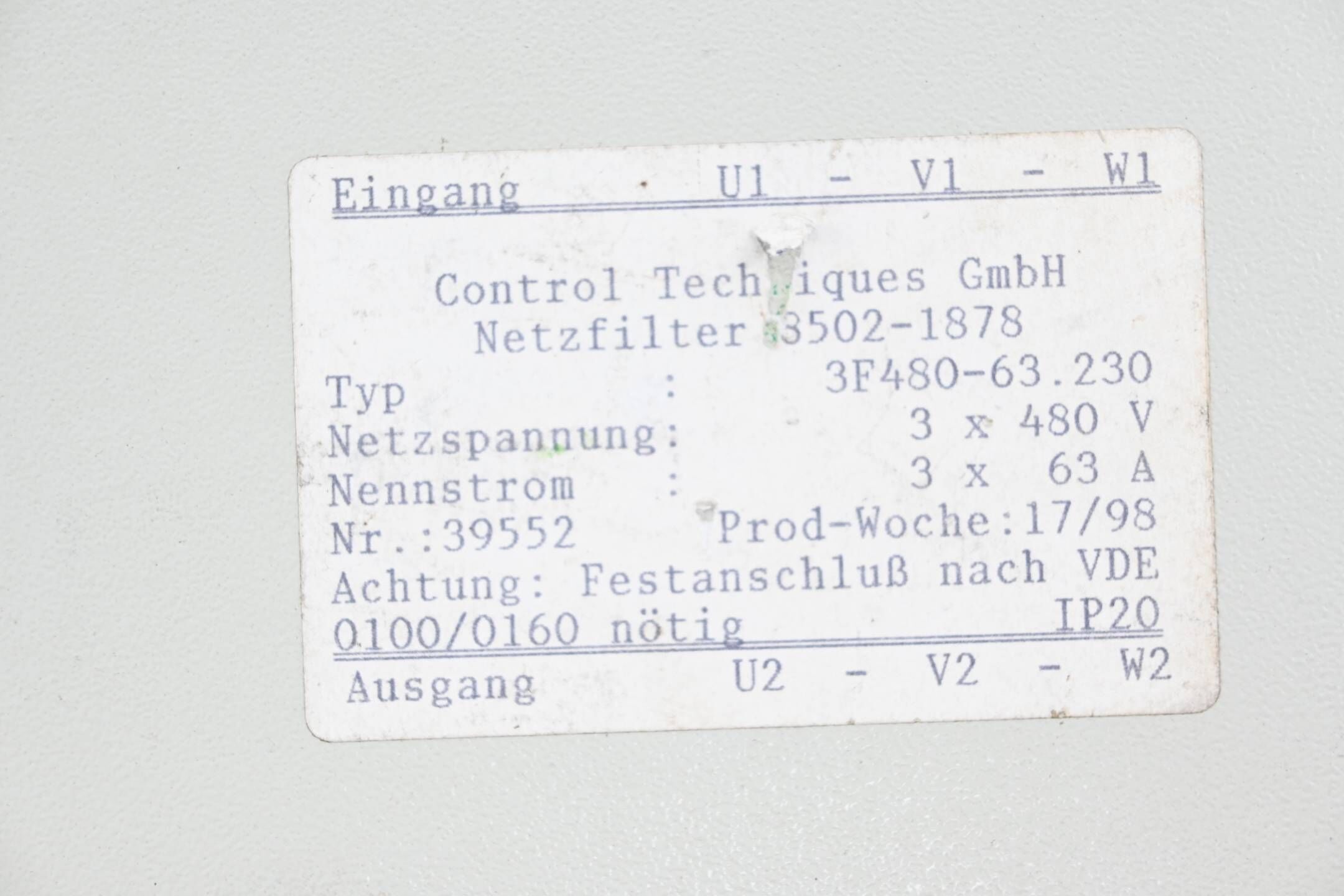 Control Techniques Netzfilter 8502-1878 ( 3F480-63.230 )