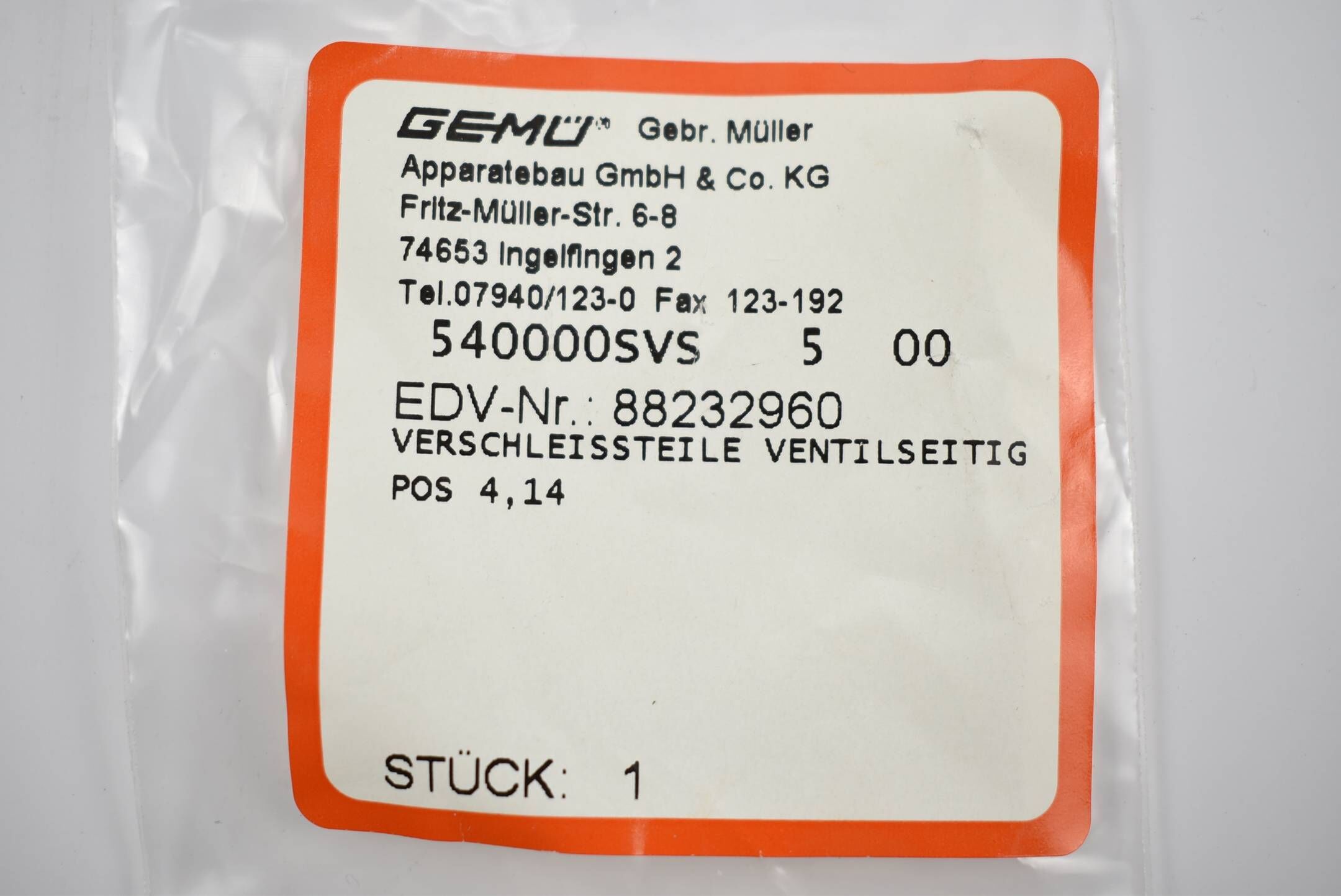 Gemü Dichtungssatz Verschleissteile Ventilseitig 540000SVS ( 88232960 ) VE 3 Stück