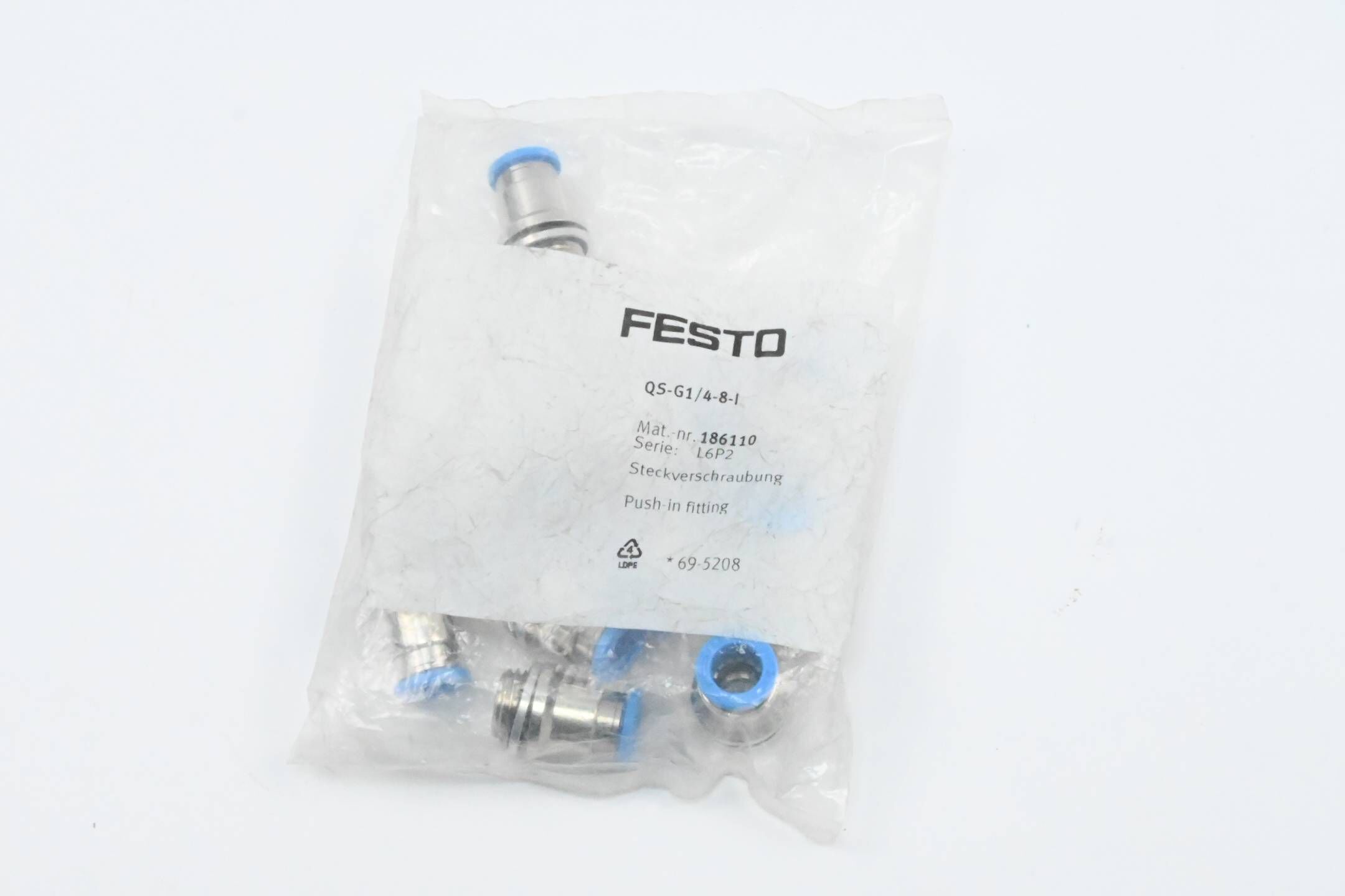 Festo 10 Stück Steckverschraubung QS-G1/4-8-I ( 186110 )