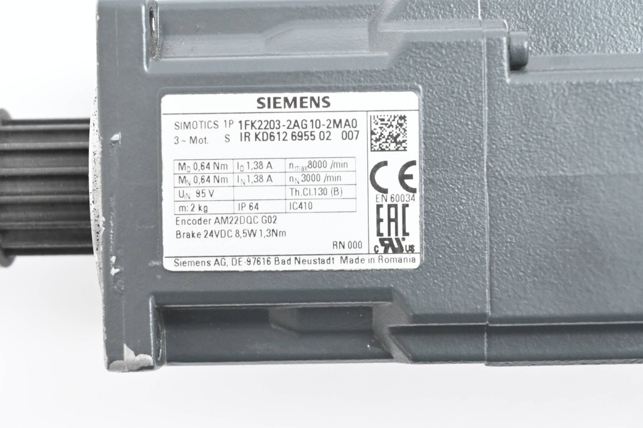 Siemens Simotics S-1FK2 Servomotor 1FK2203-2AG10-2MA0 ( 1FK2 203-2AG10-2MA0 )