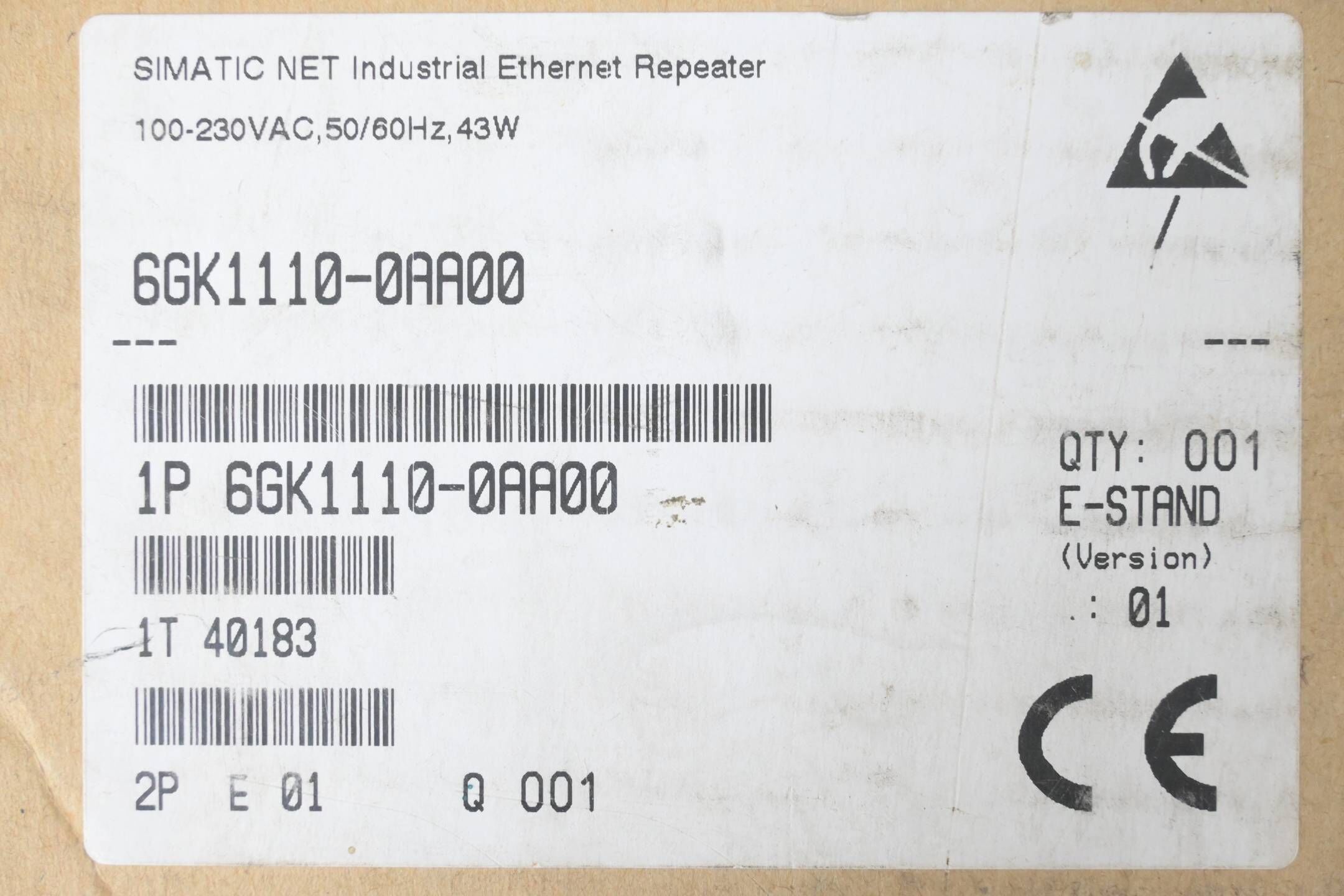 Siemens Simatic Industrial Ethernet Repeater 6GK1110-0AA00 ( 6GK1 110-0AA00 )E.1