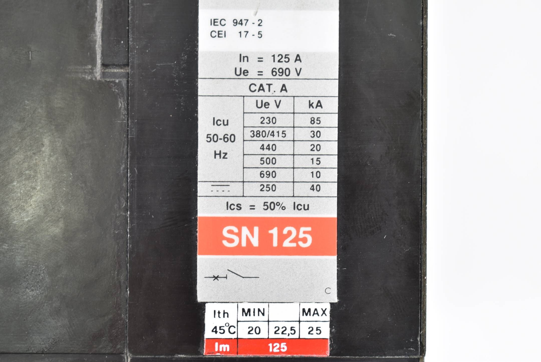 ABB sace Leistungsschatler 125 A 690 V SN 125