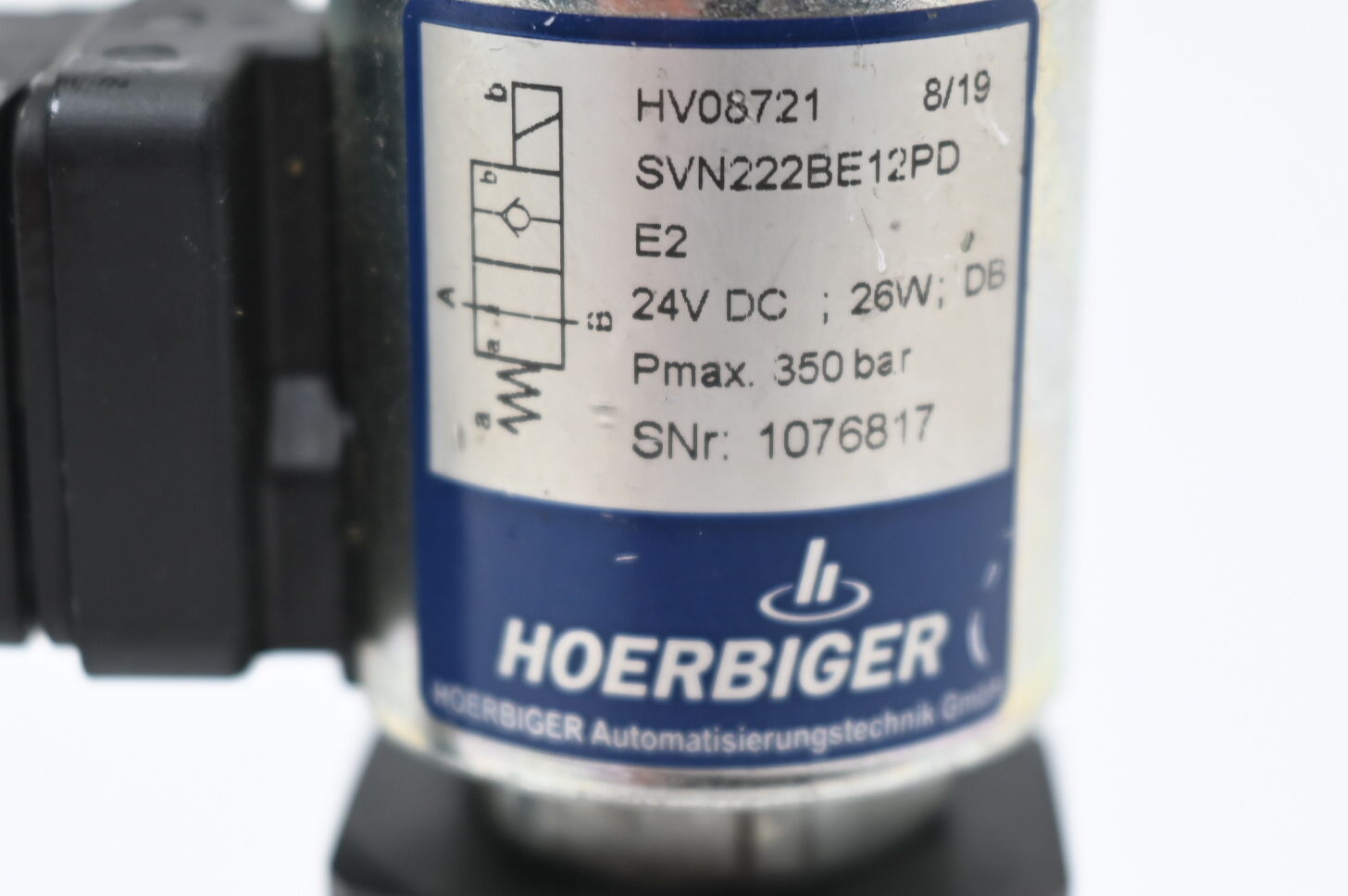 Hoerbiger 2/2-Wege-Ventil HV08721 ( SVN222BE12PD ) 24VDC 26W 350bar