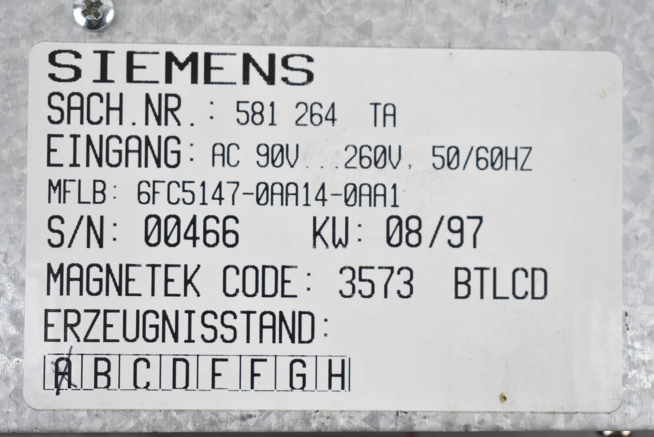 Siemens Sinumerik Flachbedientafel 6FC5103-0AB03-0AA2 ( 6FC5 103-0AB03-0AA2 ) D