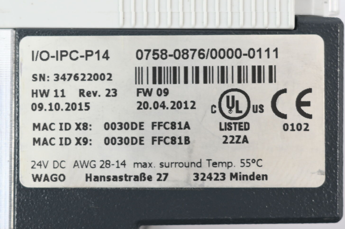 Wago Industrie PC I/O-IPC-P14 0758-0876/0000-0111 ( Rev. 23 )