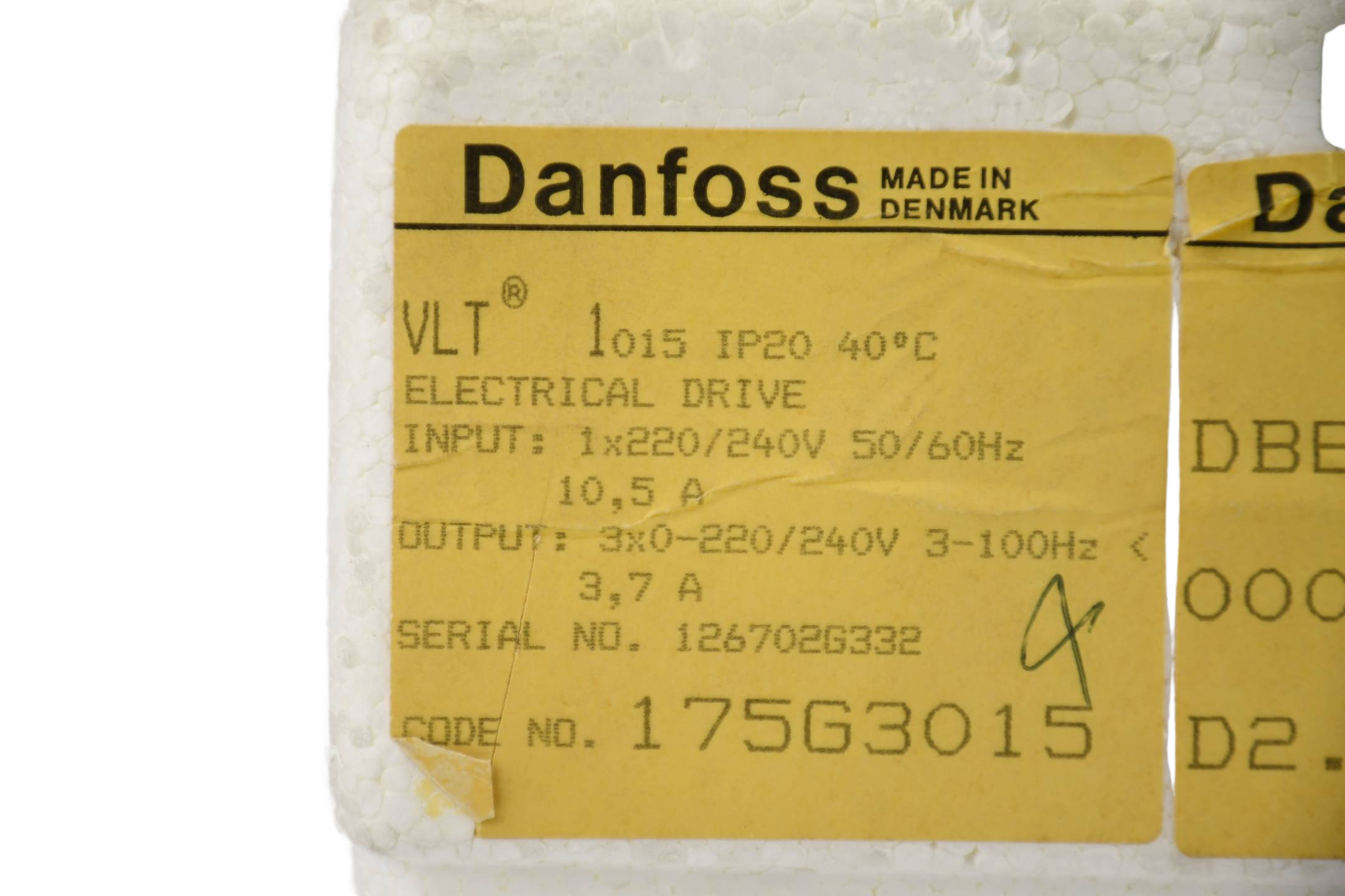 Danfoss Variable Speed Electrical Drive VLT1015 ( VLT 1015 ) 175G3015