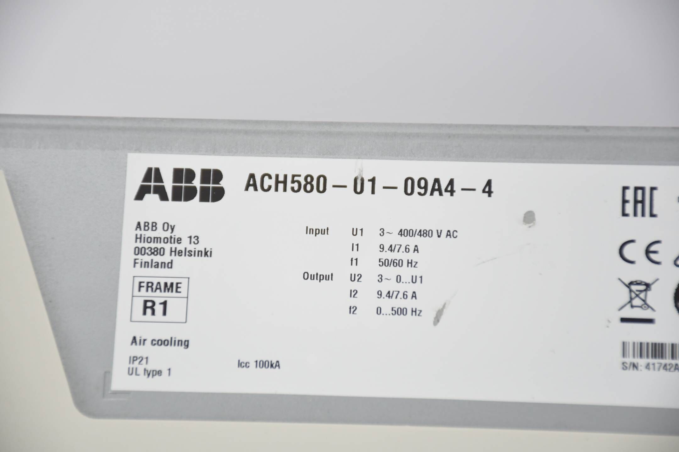 ABB Frequenzumrichter ACH580-01-09A4-4