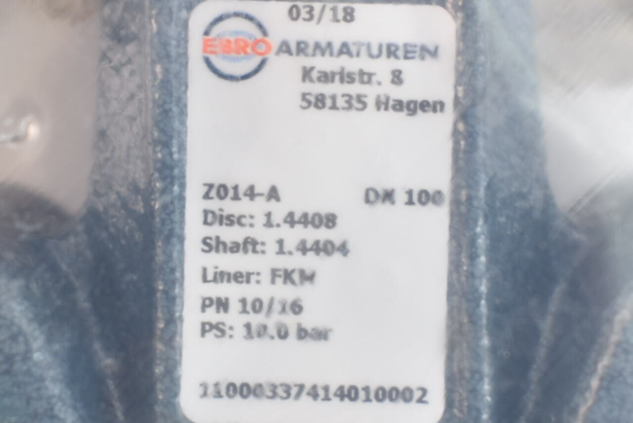 EBRO Armaturen Zwischenflanschklappe 10 bar Z014-A DN 100