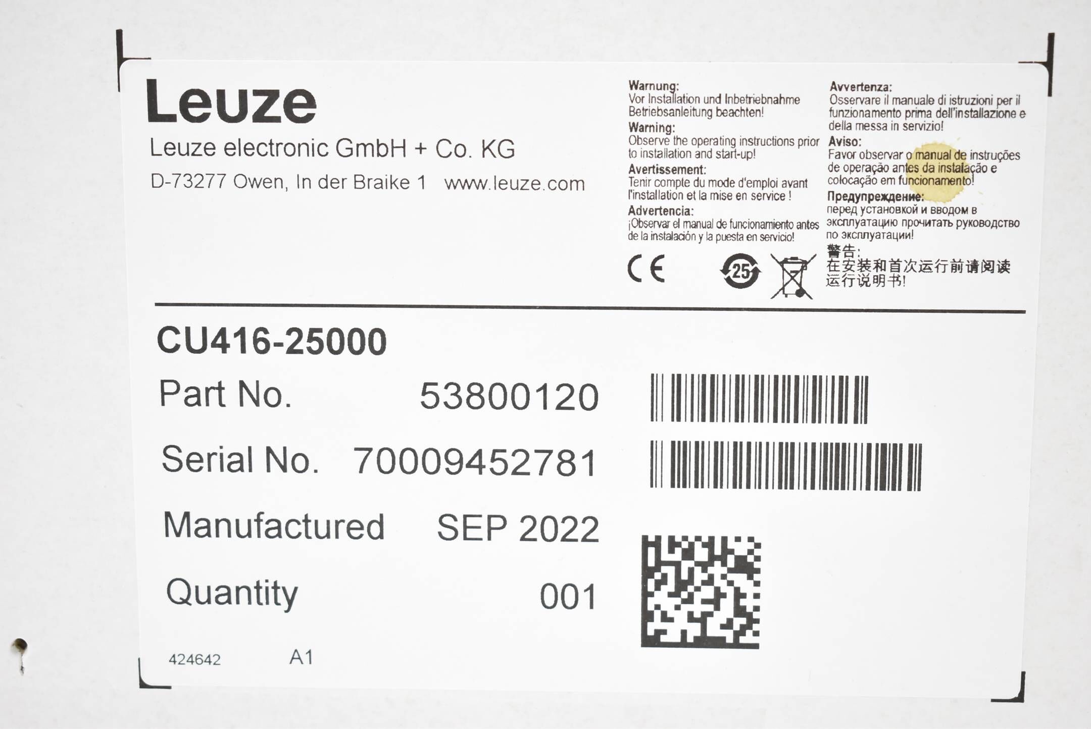 Leuze CU416-25000 Anschalteinheit ( 53800120 )