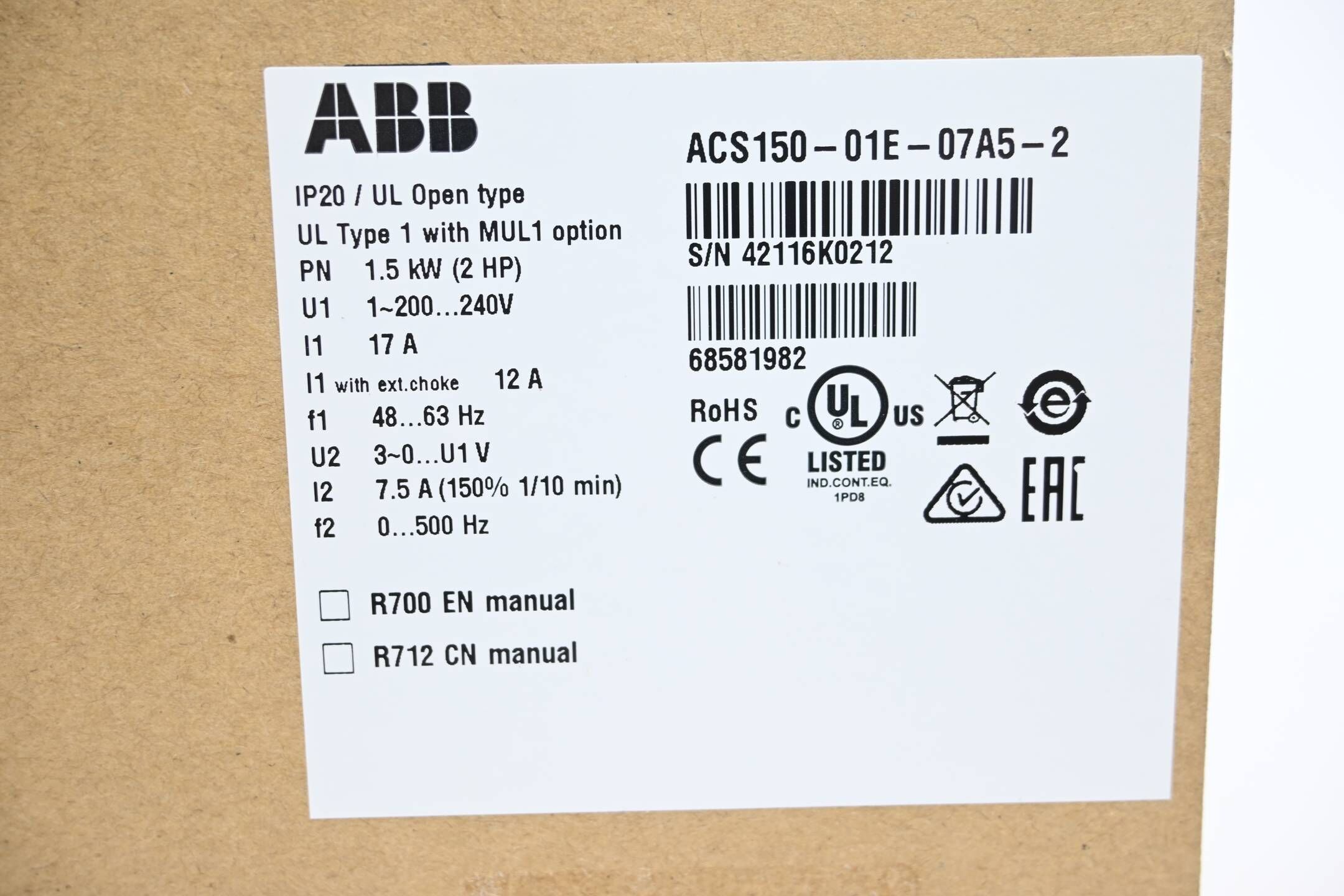 ABB Frequenzumrichter ACS150-01E-07A5-2 ( 68581982 )