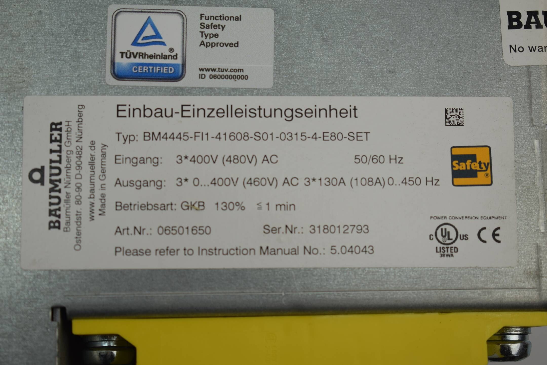 Baumüller Einbau-Einzelleistungseinheit BM4445-FI1-41608-S01-0315-4-E80-SET