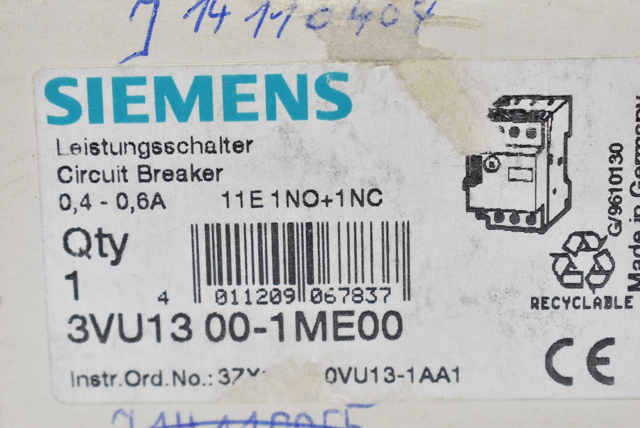 Siemens Leistungsschalter 7,2A 3VU1 300-1ME00 ( 3VU1300-1ME00 )