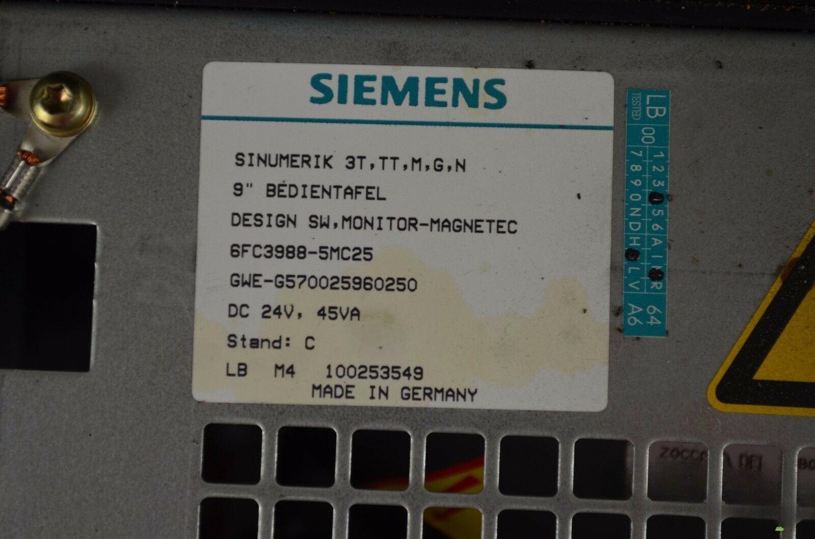 Siemens sinumerik 3T,TT,M,G,N 9'' Bedientafel 6FC3988-5MC25