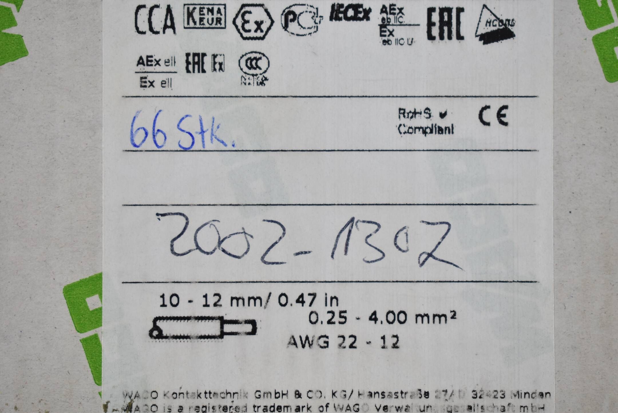 Wago 3-Leiter-Schutzleiterklemme 2002-1307 ( 20021307 ) VE 66 Stück