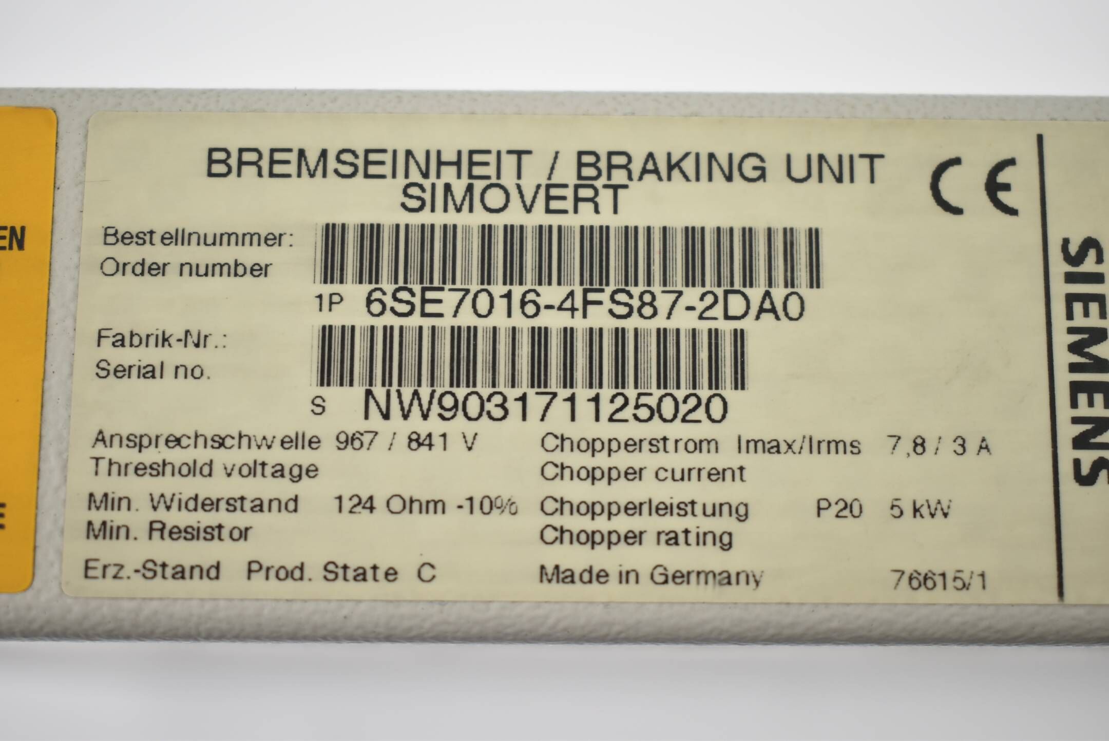 Siemens simovert Bremseinheit 6SE7 016-4FS87-2DA0 ( 6SE7016-4FS87-2DA0 )