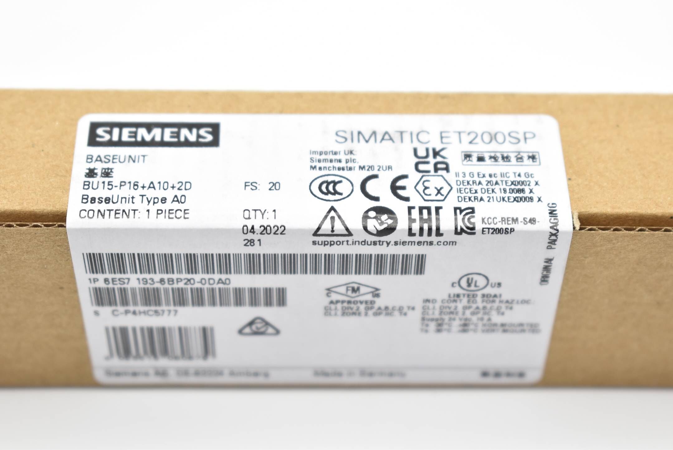 Siemens Simatic ET200SP BU 6ES7193-6BP20-0DA0 ( 6ES7 193-6BP20-0DA0 ) 