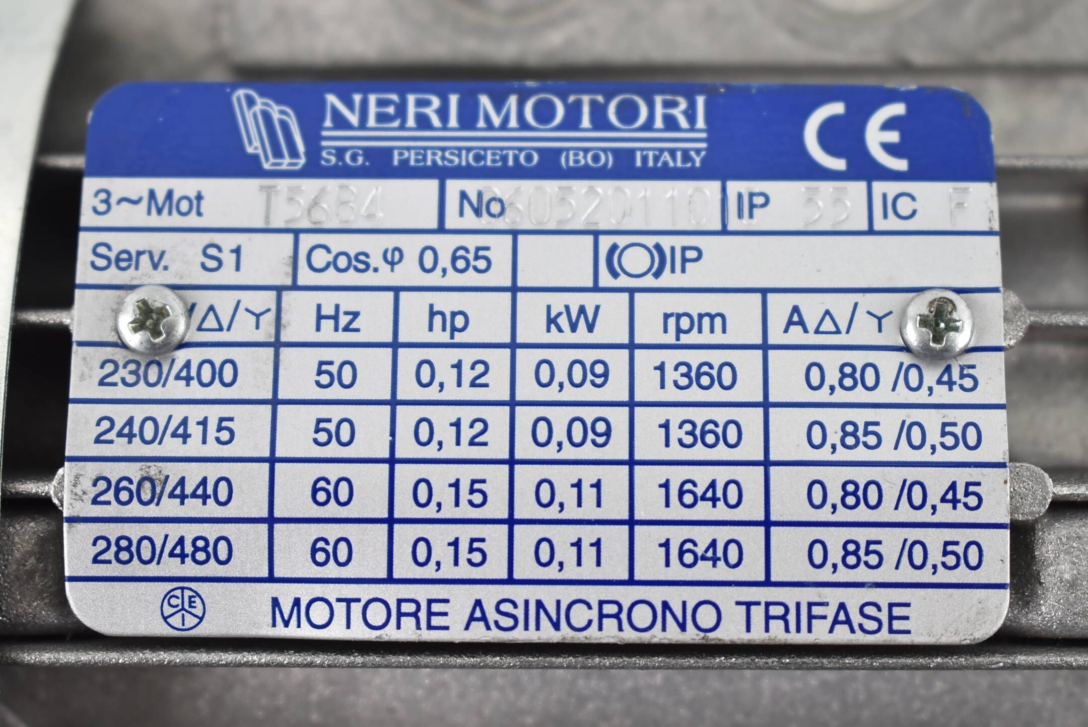 Neri Motori Elektromotor 060520110 ( T56B4 ) inkl. S.T.M. Getriebe RMI 28 PP