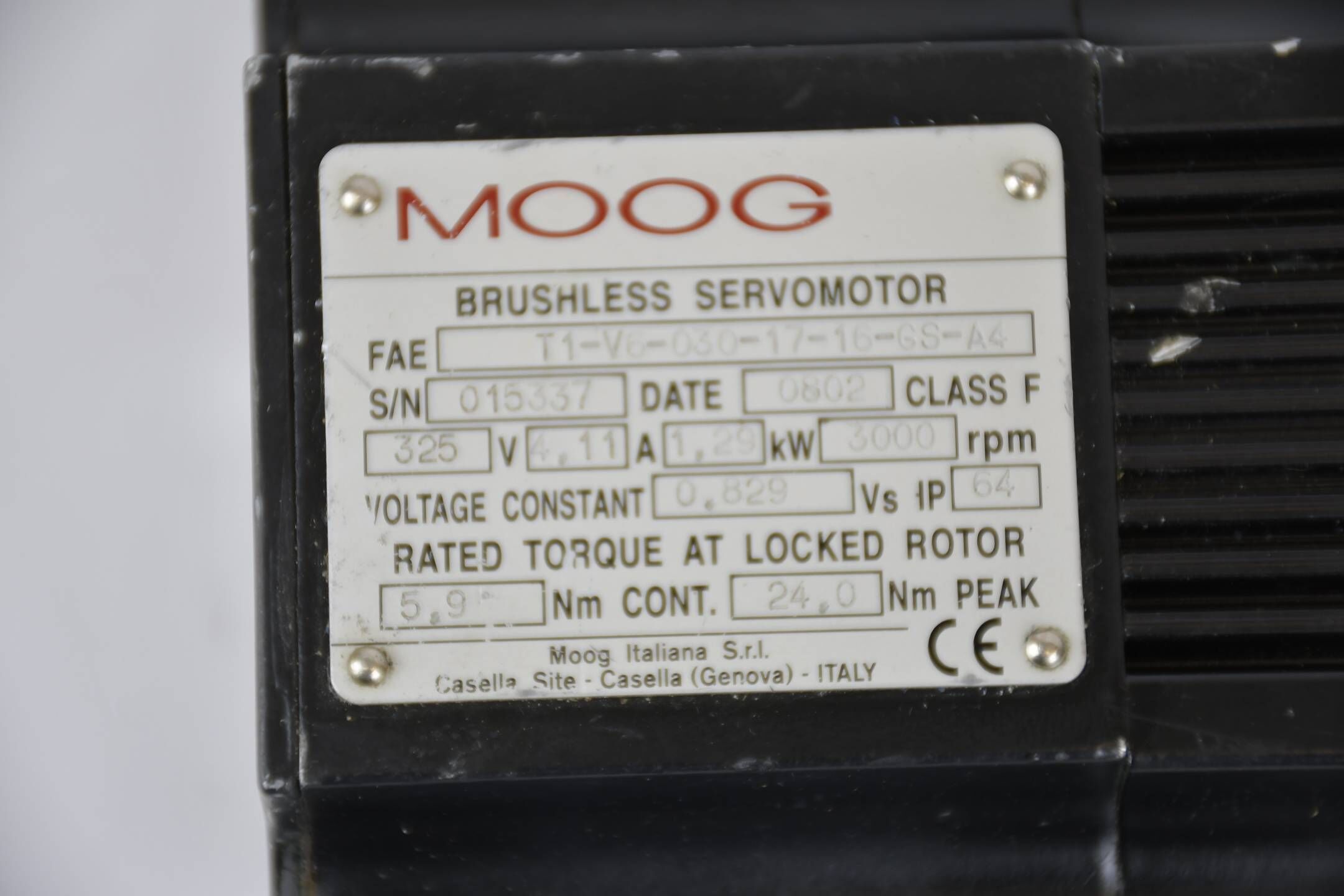 Moog Fastact T/F Brushless Servormotor T1-V6-030-17-16-GS-A4