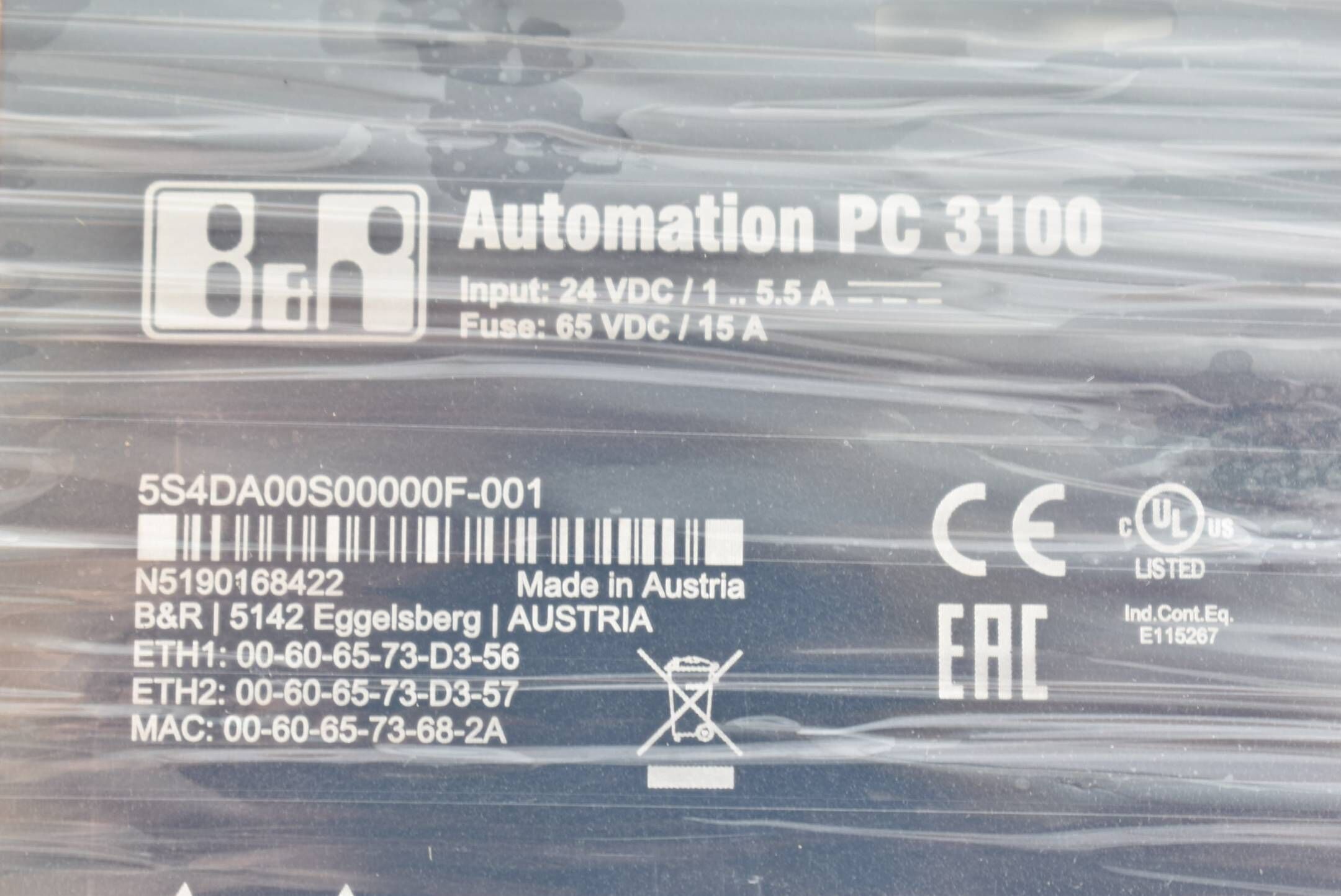 B&R automation PC 3100 24VDC 1-5,5A 5S4DA00S00000F-001