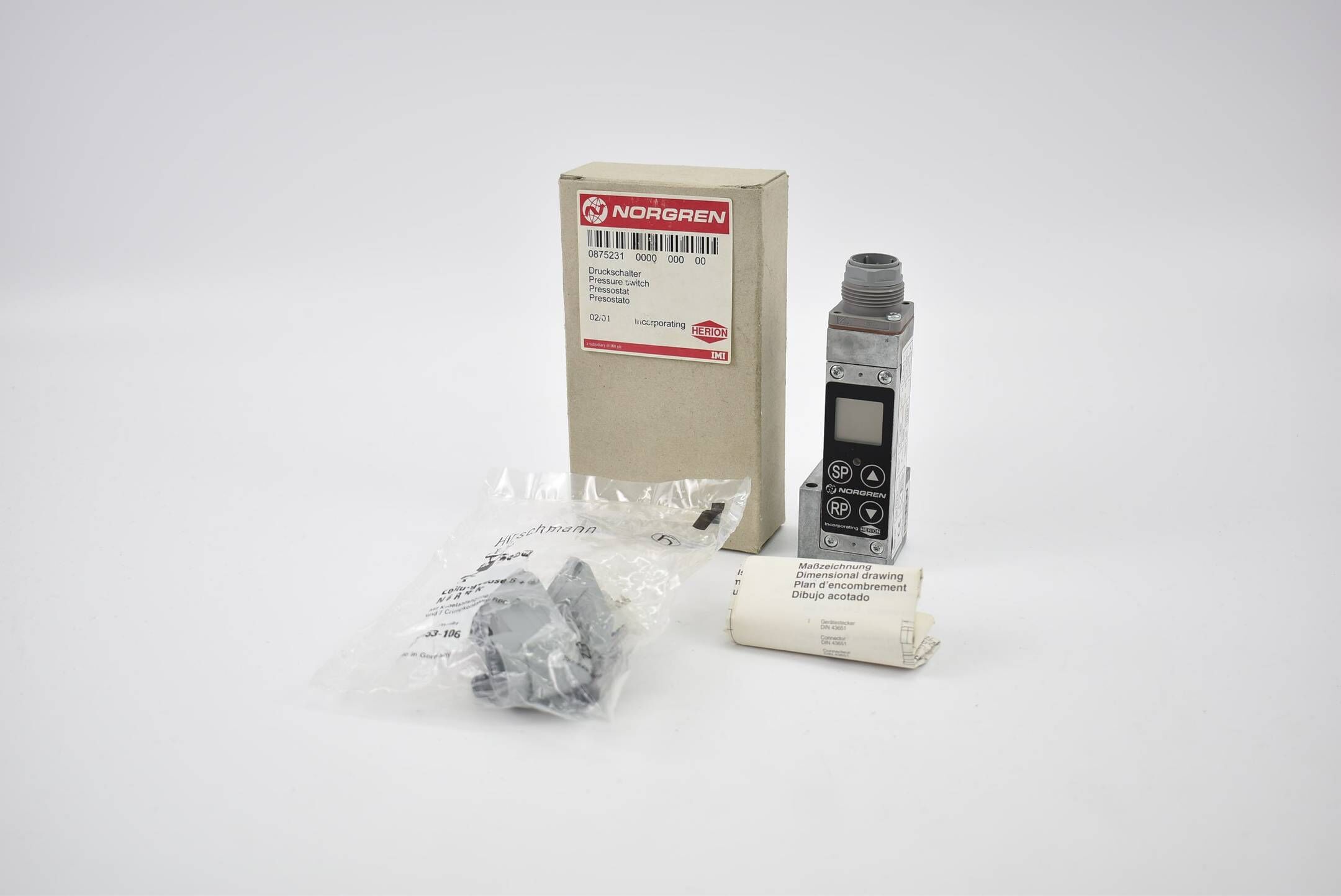 Norgren Druckschalter 0875231 inkl. Hirschmann Leitungsdose 931453-106