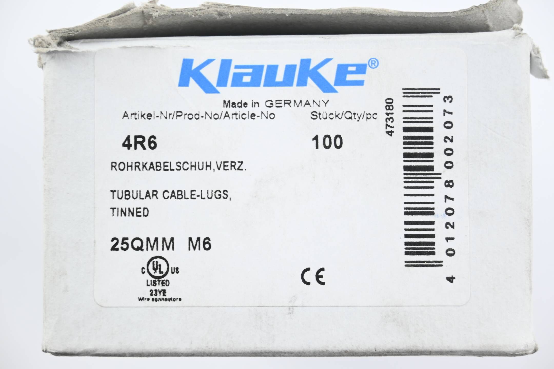 Klauke 100 Stück Rohrkabelschuh verzinnt 4R6 ( 25QMM M6 )