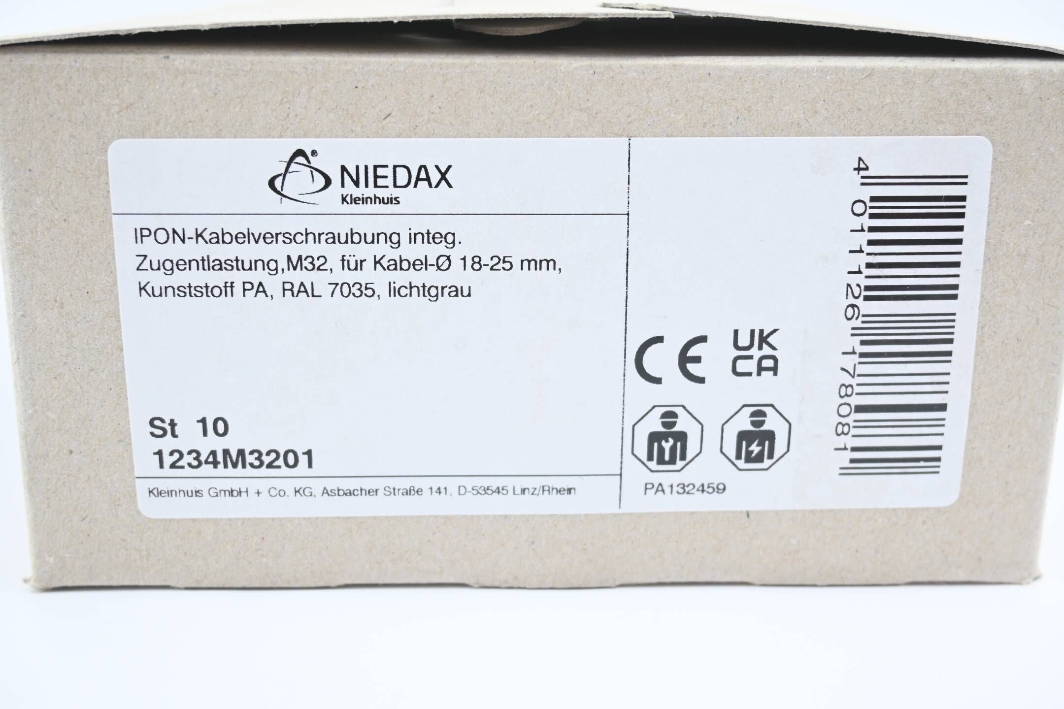 Niedax Kleinhuis 10 STÜCK IPON-Kabelverschraubung integ. lichtgrau ( 1234M3201 )