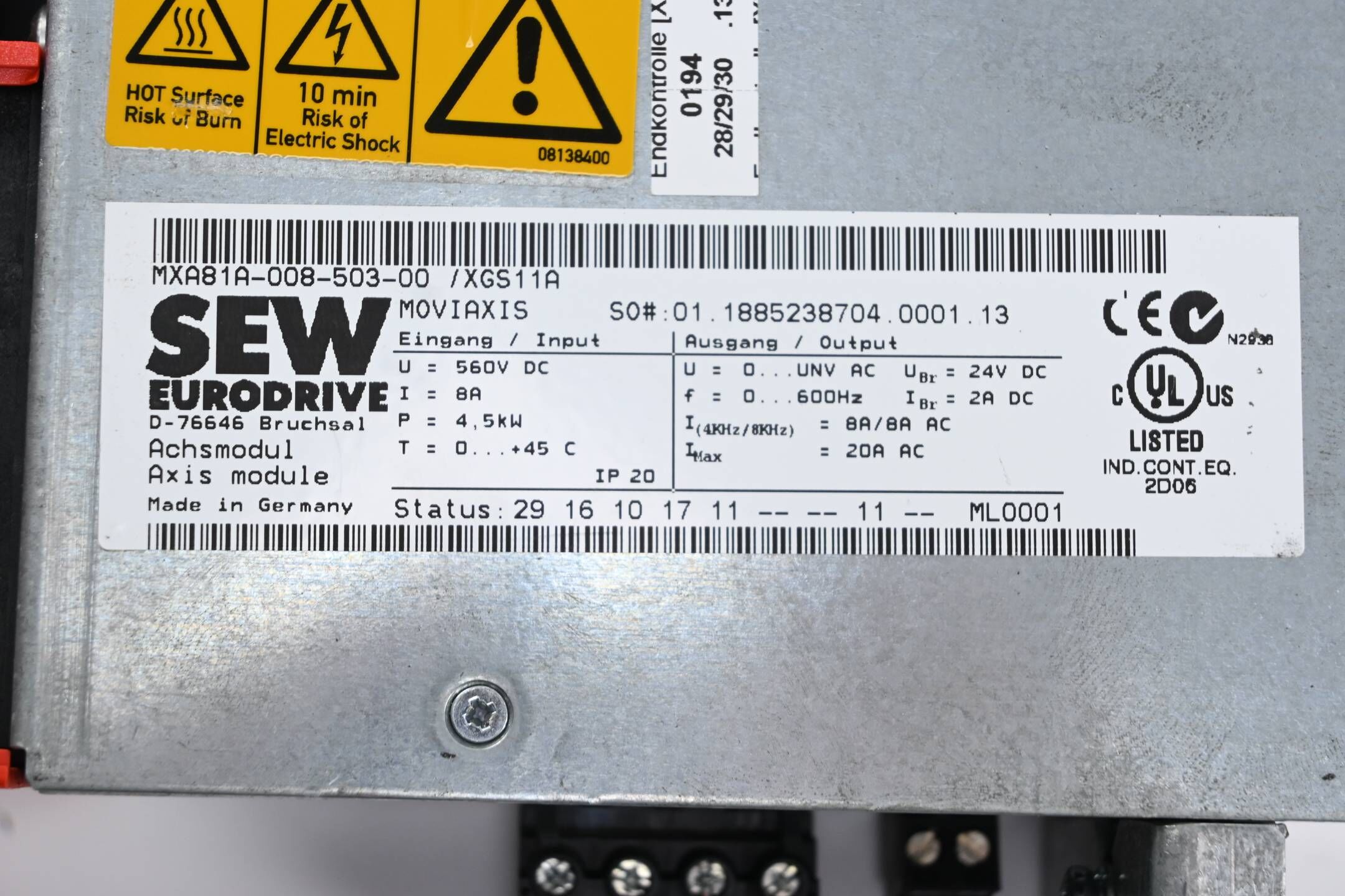 SEW Eurodrive Moviaxis Achsmodul MXA81A-008-503-00/XGS11A 